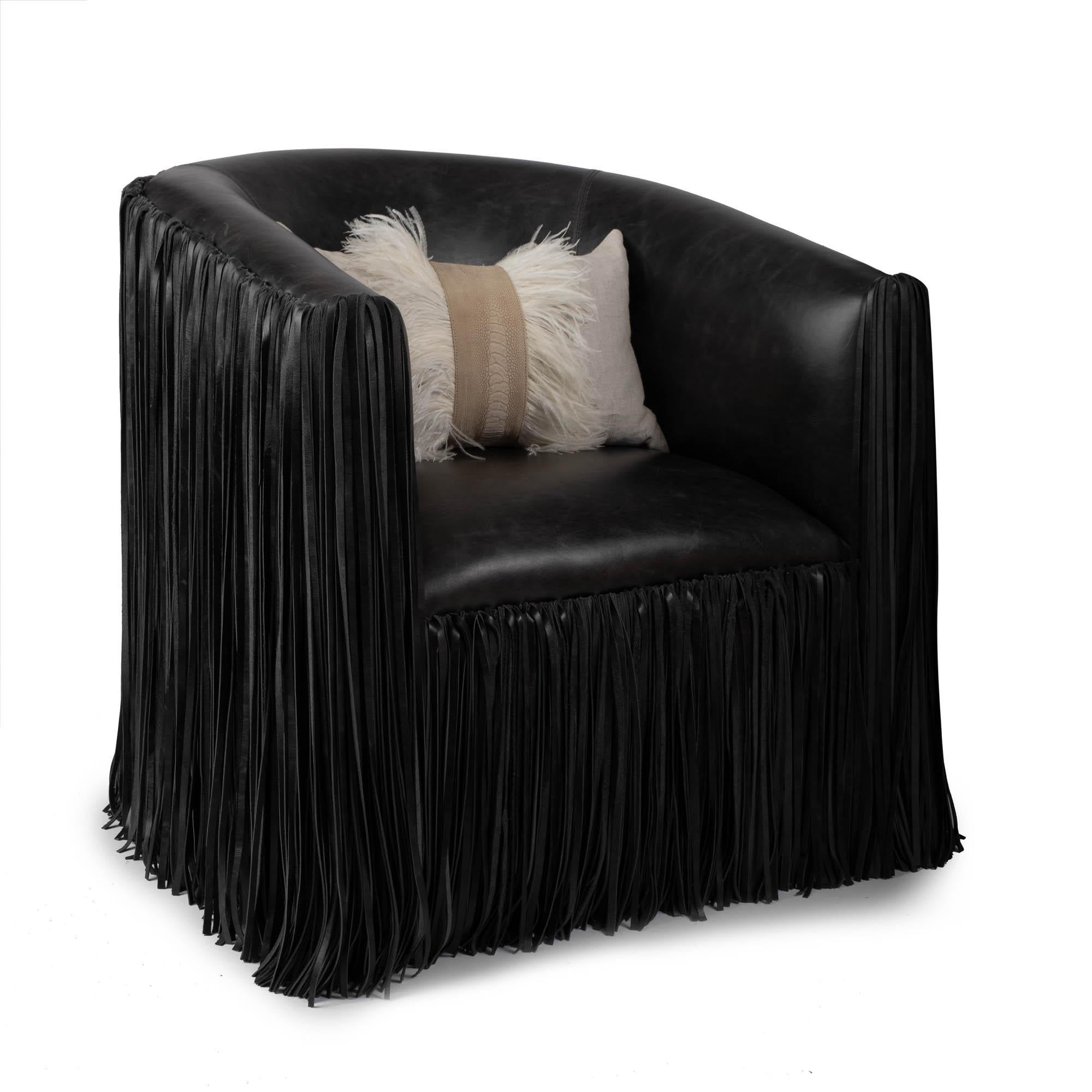 Chair, Shaggy Leather Swivel in Black For Sale 7