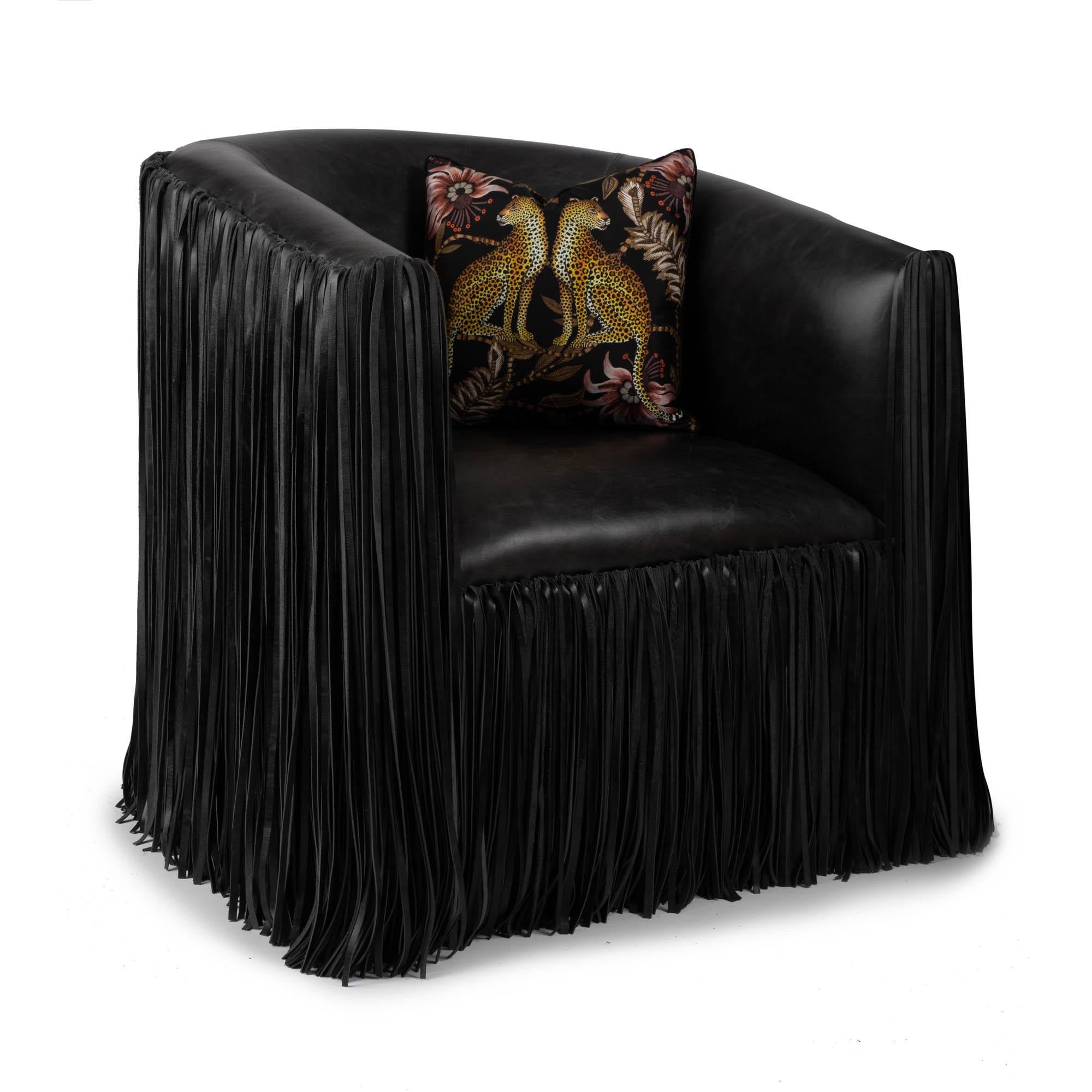 Chair, Shaggy Leather Swivel in Black For Sale 8