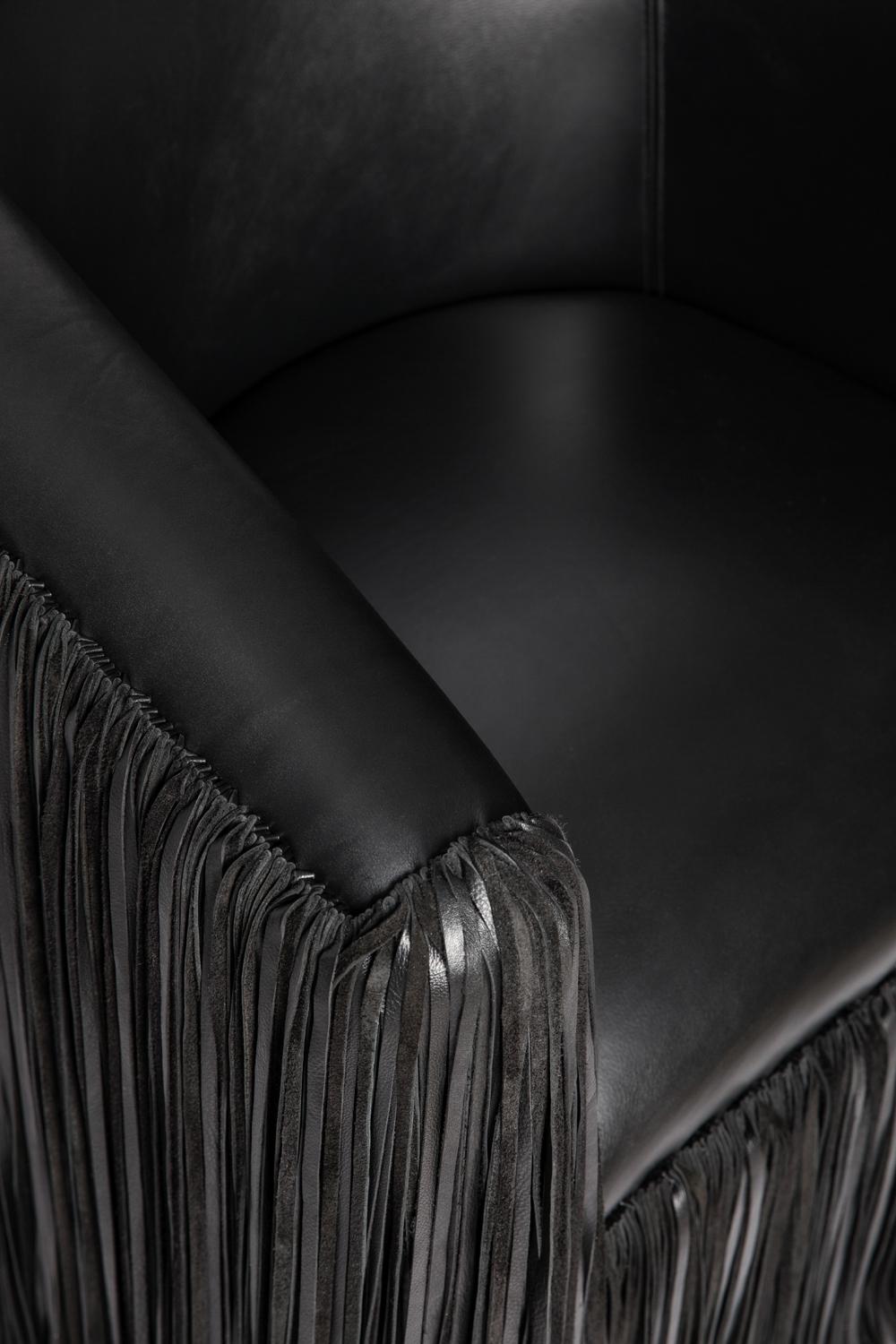 Chair, Shaggy Leather Swivel in Black For Sale 1
