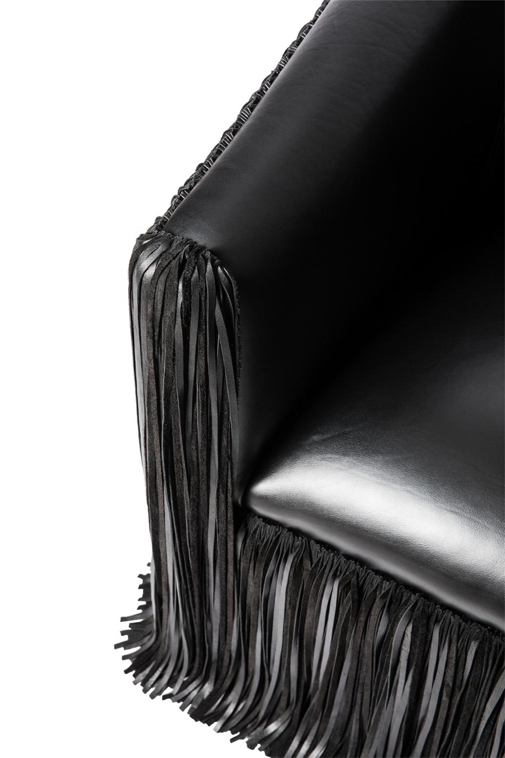 Chair, Shaggy Leather Swivel in Black For Sale 2