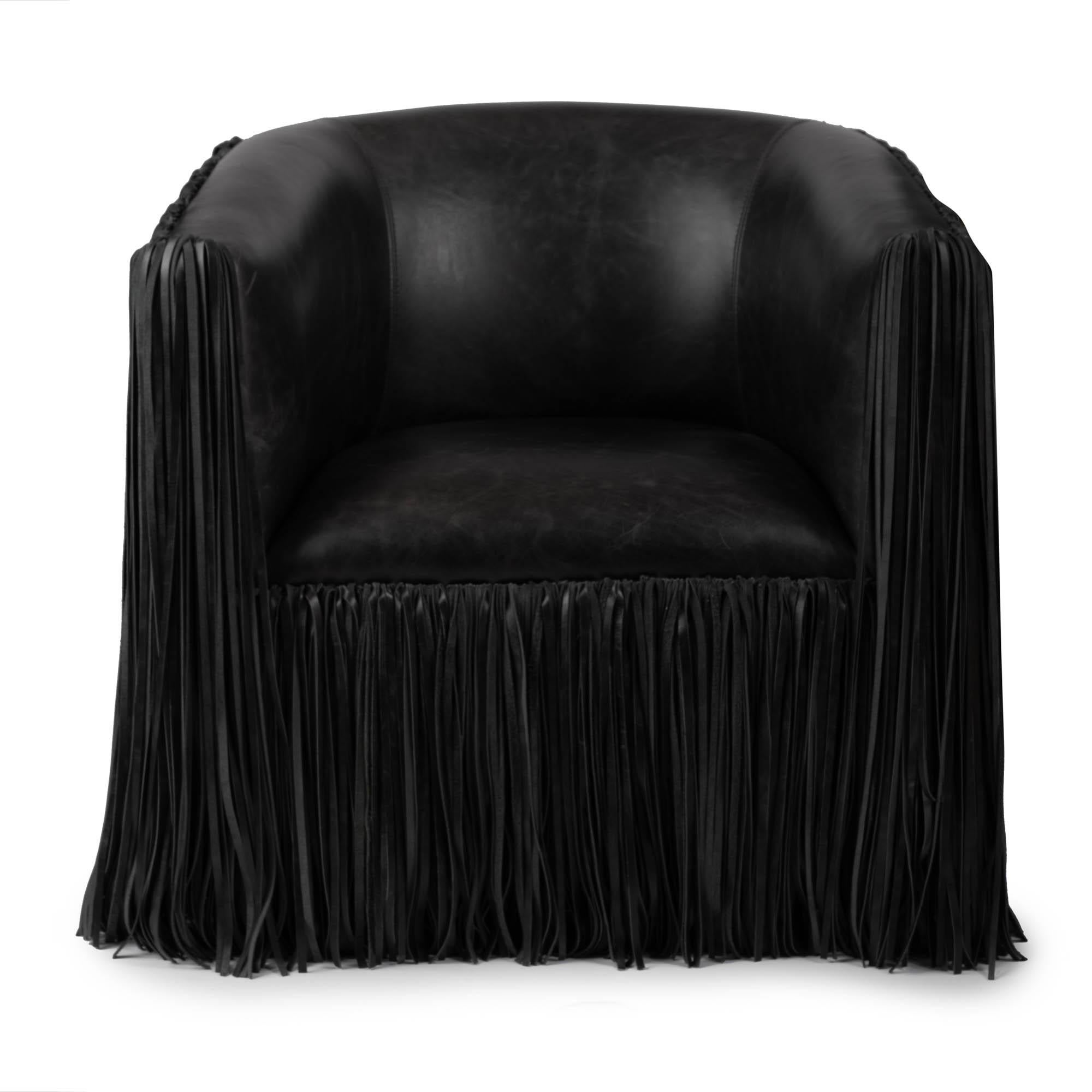 Chair, Shaggy Leather Swivel in Black For Sale 4