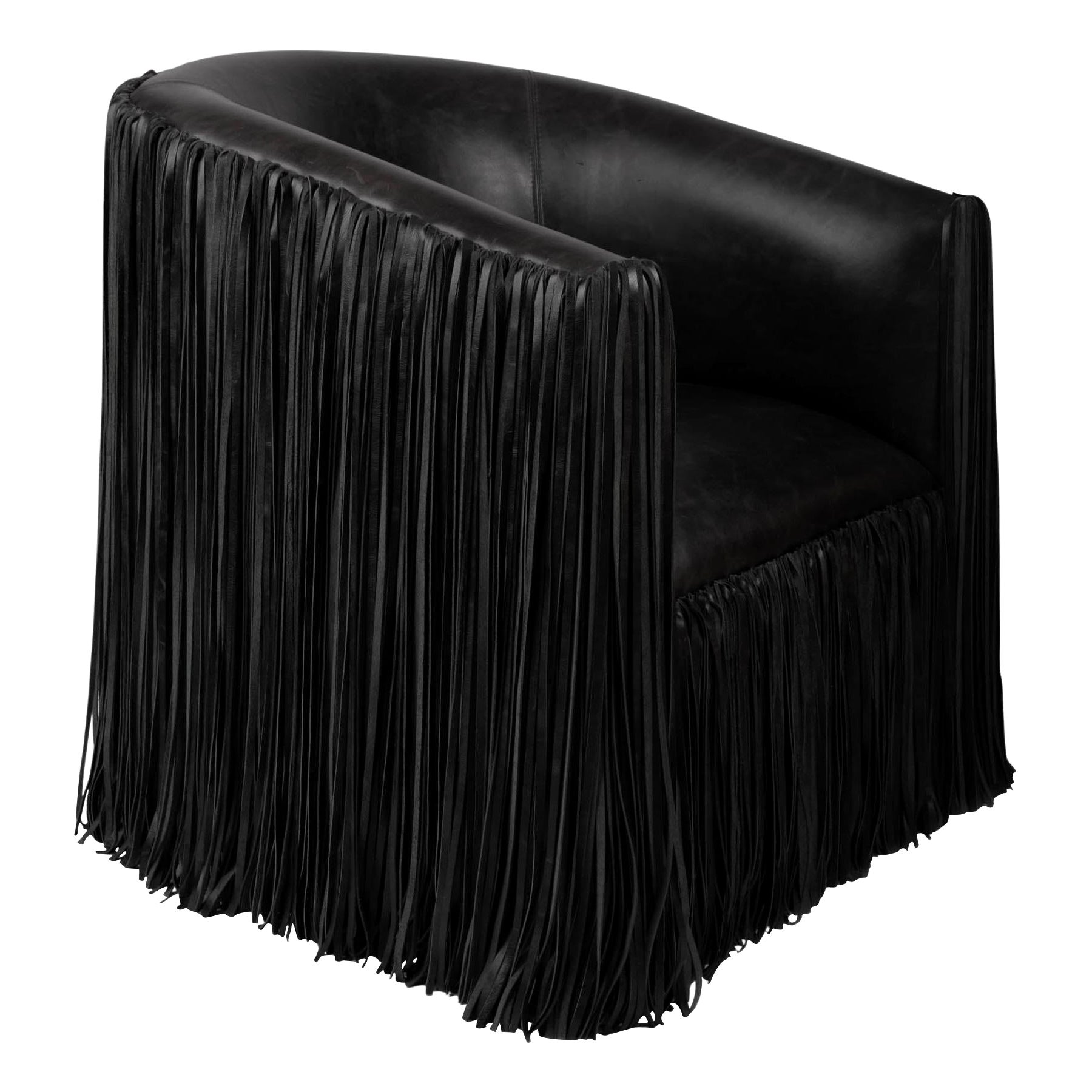 Stuhl, Shaggy Leather Swivel in Schwarz im Angebot