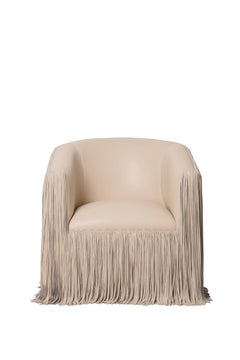 Chair, Shaggy Leather Swivel in Cream-Stone