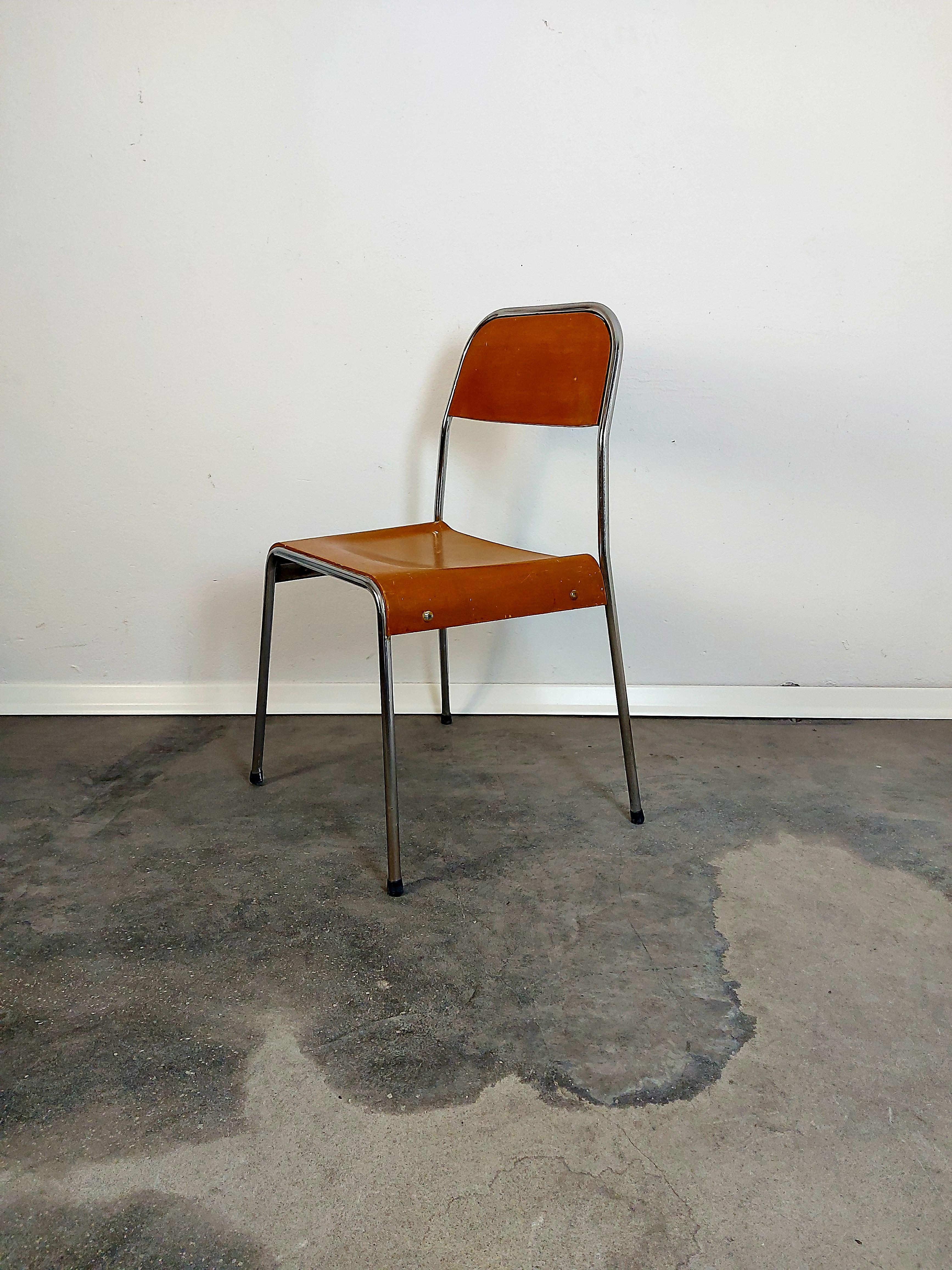 Stackable chairs
Manufacturer: Stol Kamnik
Country of Manufacturer: Slovenia
Period: 1970s
Materials: Chrome, plywood
Condition: good vintage condition.