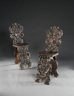 Chair Stool Hall Sgabello Pair 16 Century Venetian Renaissance Carved Sculpture