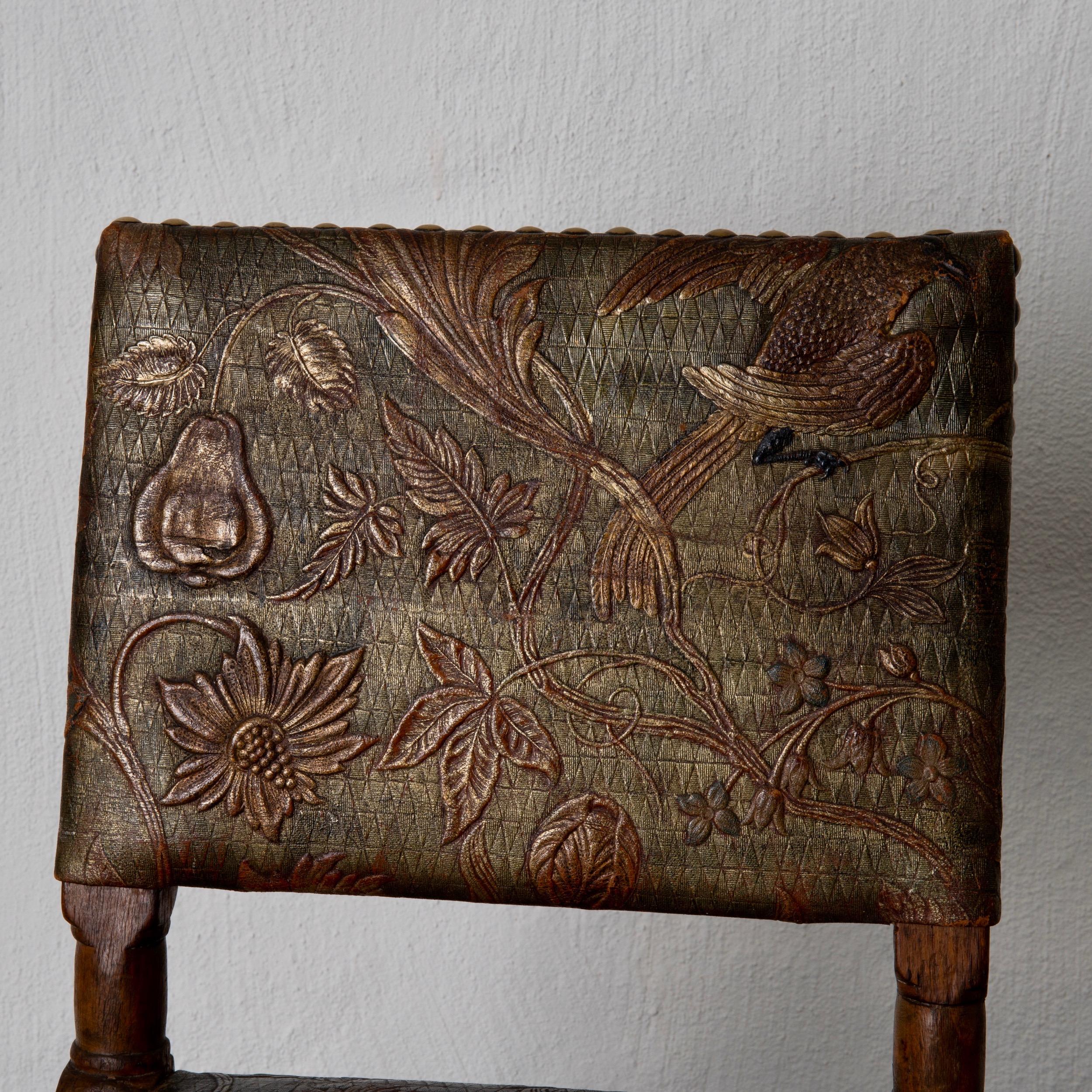 Chair Swedish Baroque Oak Gilt Leather Sweden For Sale 1