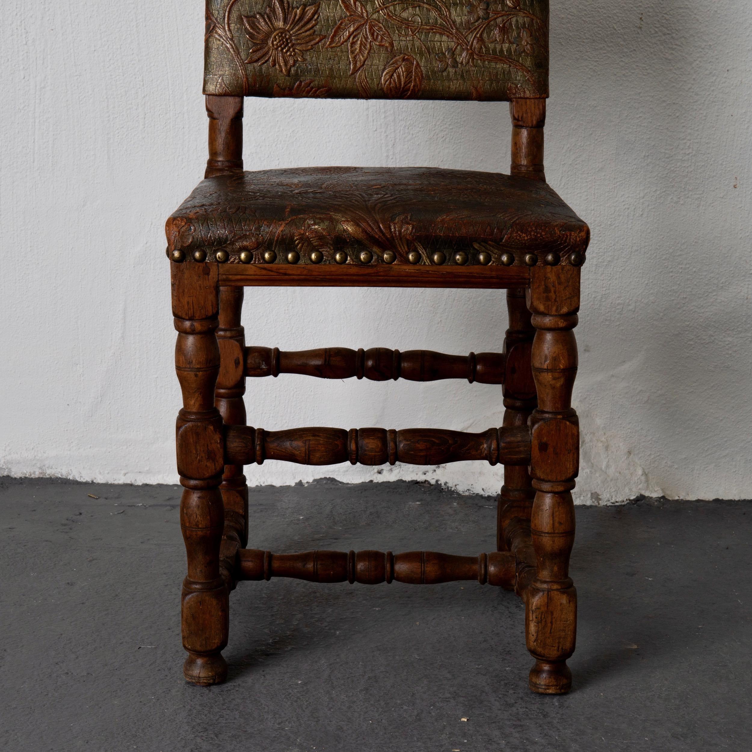 Chair Swedish Baroque Oak Gilt Leather Sweden For Sale 2