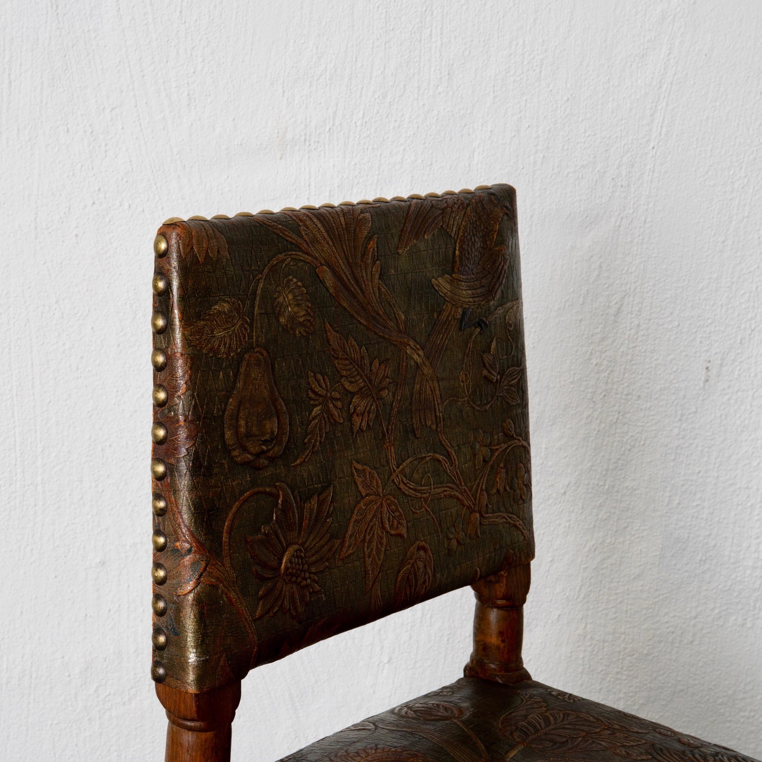 Chair Swedish Baroque Oak Gilt Leather Sweden For Sale 3
