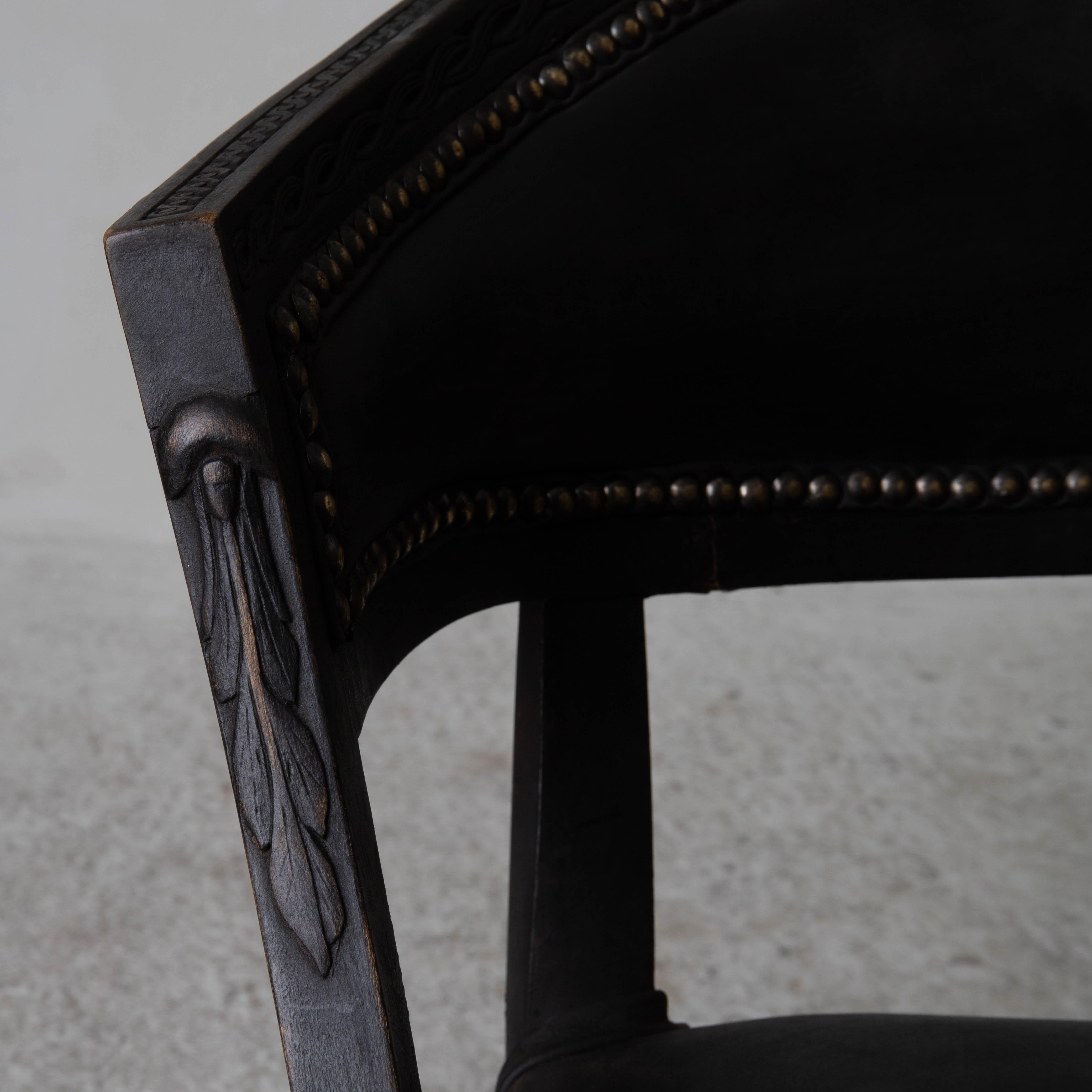 Chair Swedish Gustavian Style Black Barrel Back Sweden In Good Condition In New York, NY