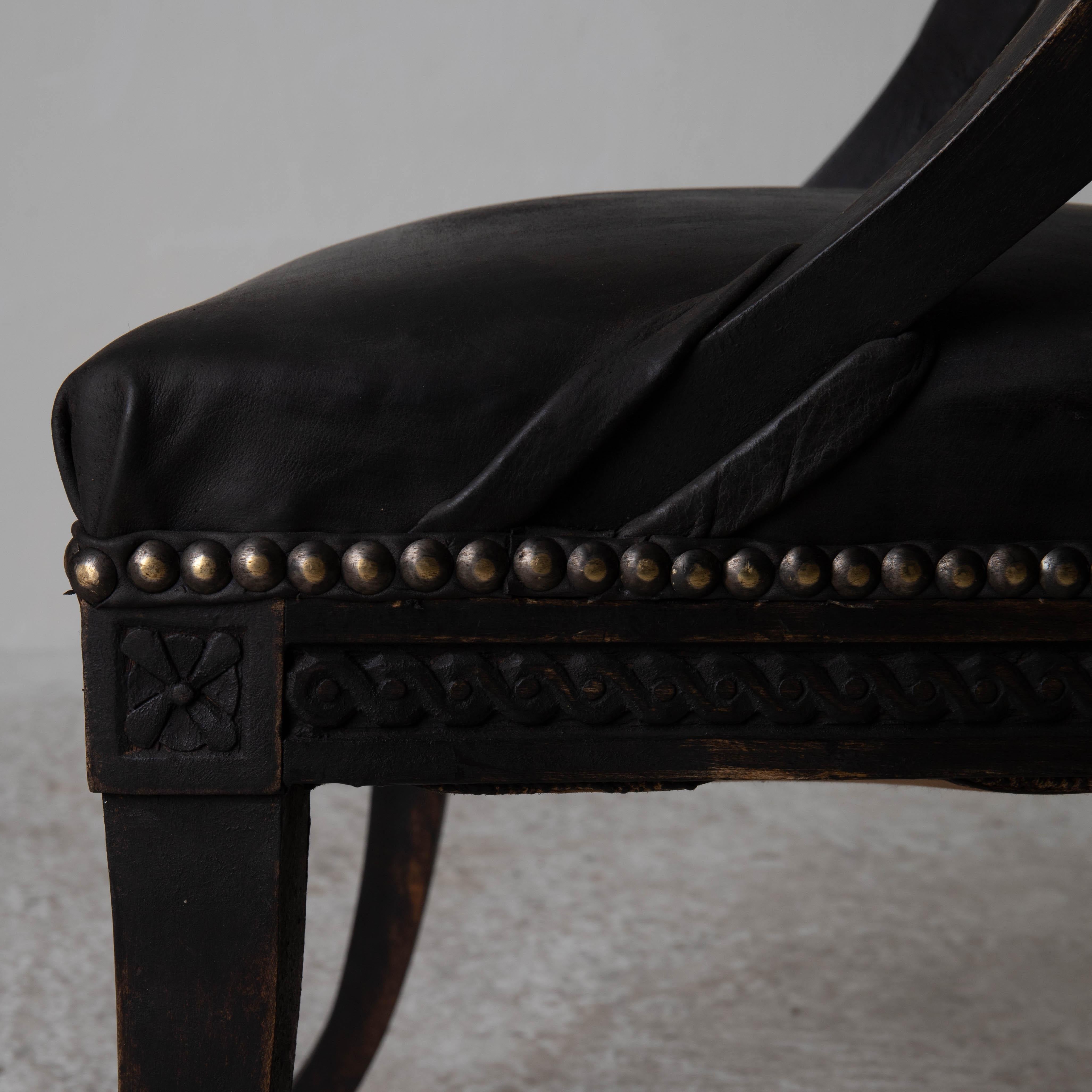 19th Century Chair Swedish Gustavian Style Black Barrel Back Sweden