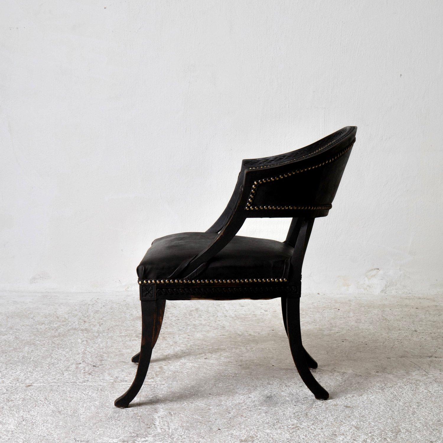 Chair Swedish Gustavian Style Black Barrel Back Sweden 1