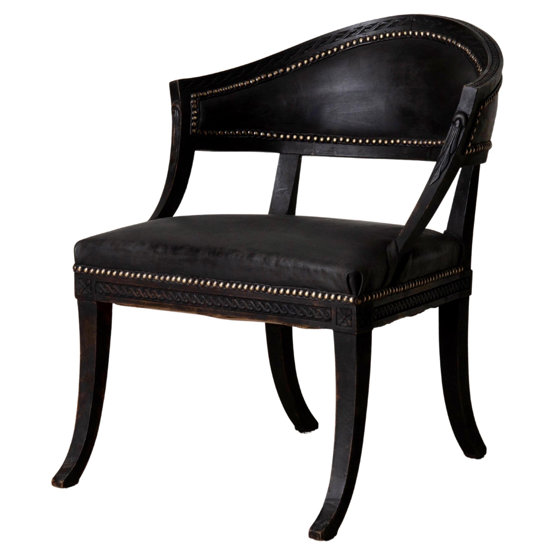 Chair Swedish Gustavian Style Black Barrel Back Sweden