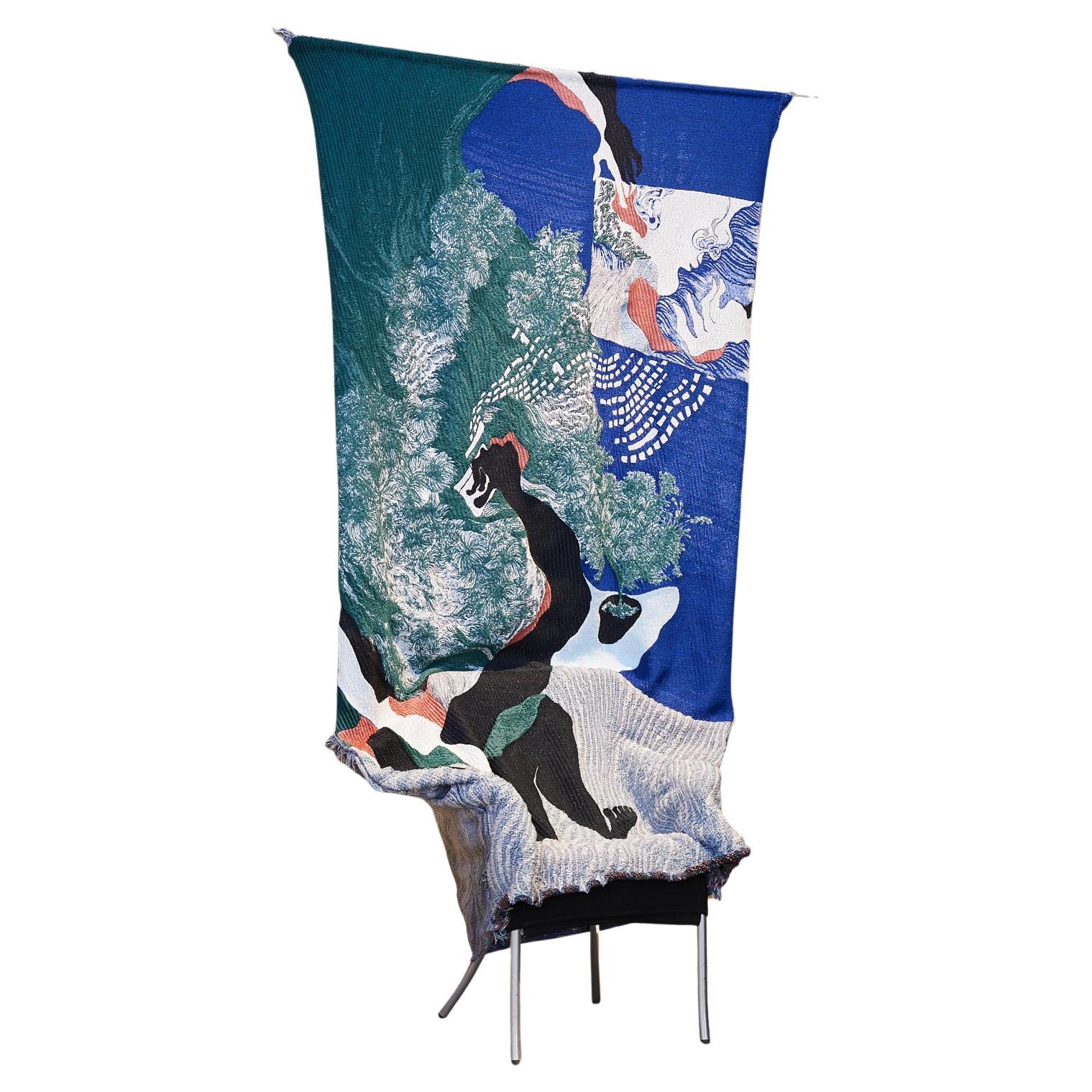Chair tapestry room divider based on a drawing called "View from the bed" For Sale