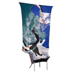 Un séparateur de pièce en tapisserie de chaise basé sur un dessin intitulé « Vue depuis le lit »