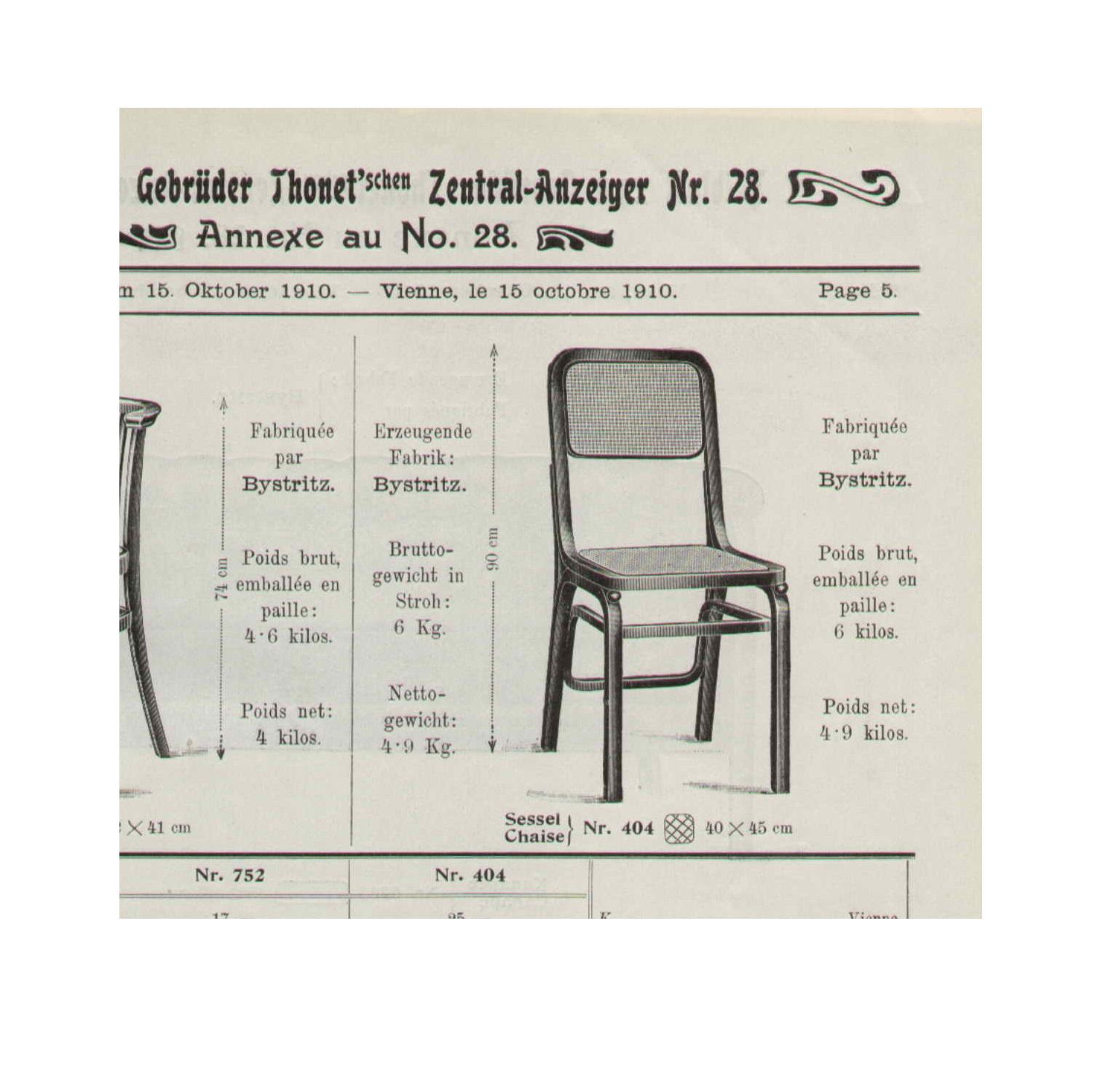 Stuhl Thonet Nr. 404, Marcel Kammerer im Jahr 1905 (Bugholz) im Angebot