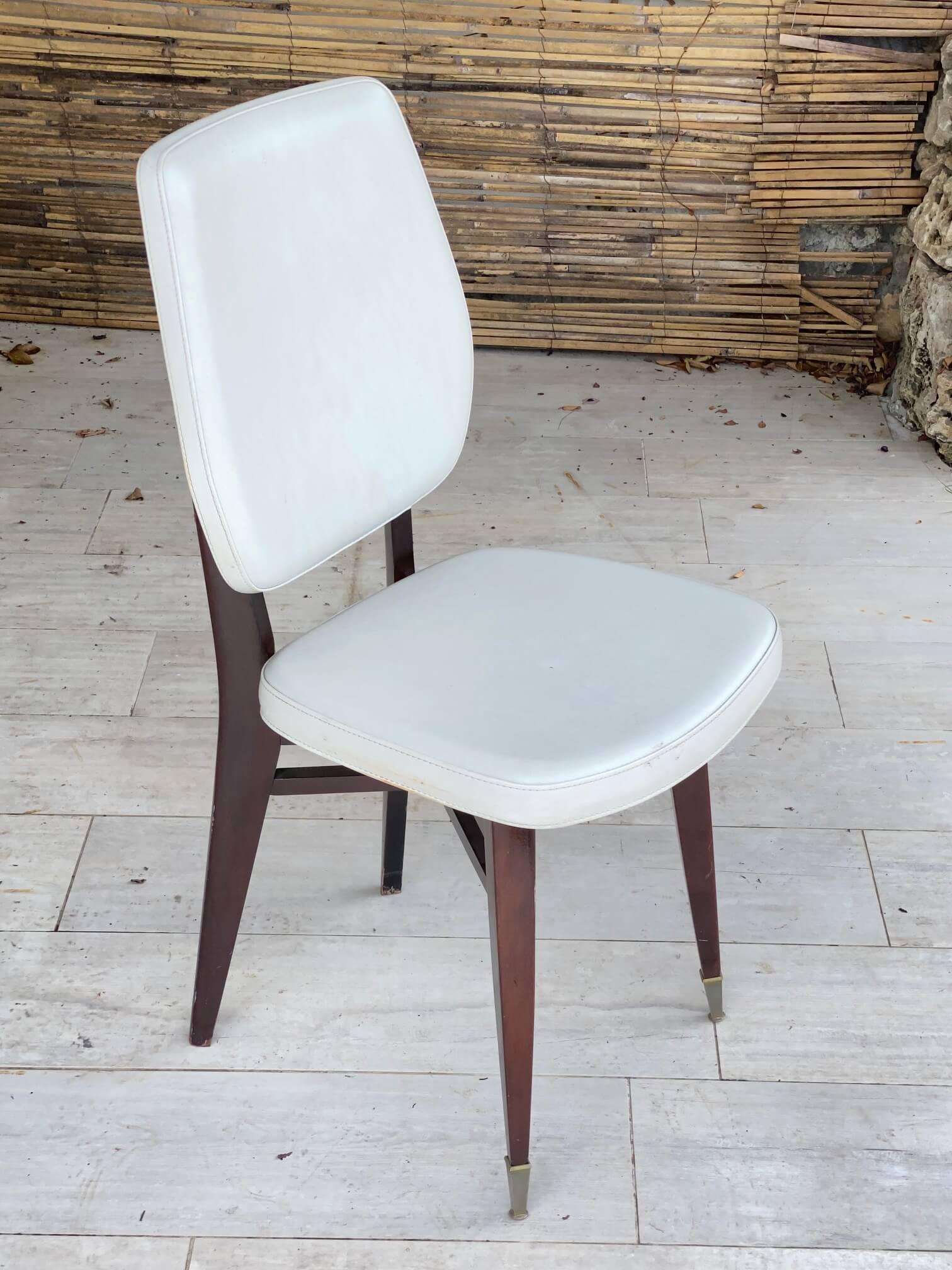Chair Vintage 1950 from France, in Grey Faux Leather, and Brown Wood 5