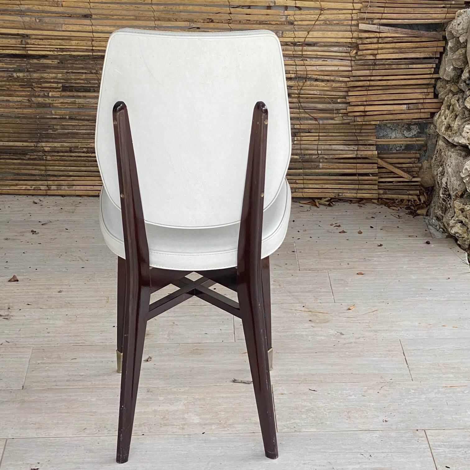 French Chair Vintage 1950 from France, in Grey Faux Leather, and Brown Wood