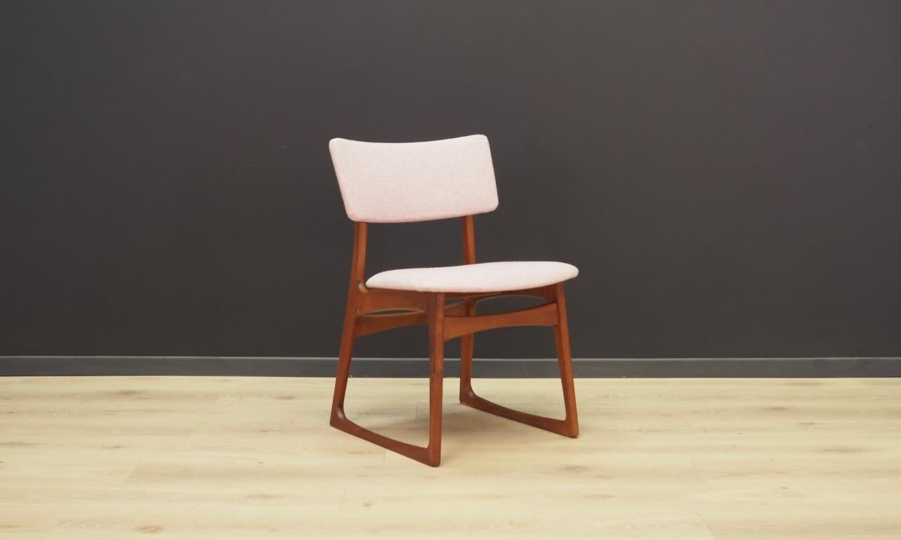 Original chair from the 1960s-1970s, Minimalist form, Scandinavian design. The structure is veneered with teak. Original upholstery (color-powder pink). Preserved in good condition (small bruises and scratches), directly for use.

Dimensions: