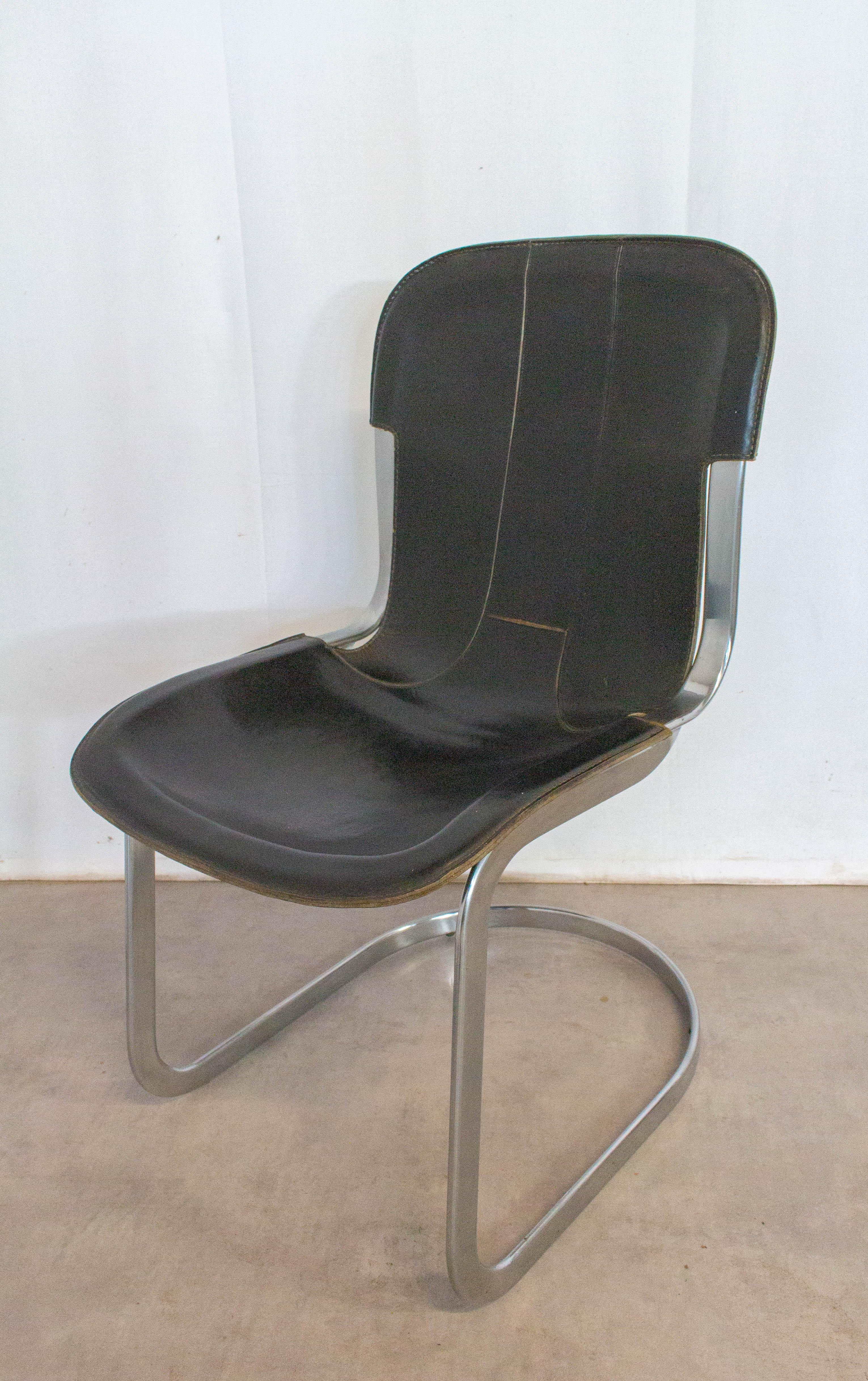 Black leather and chrome Willy Rizzo chair, circa 1970s
Good vintage condition, very comfortable.


For shipping: 70/49/79cm.


 