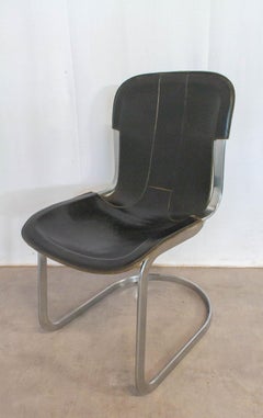 Chair Willy Rizzo Black Leather Chrome N1, circa 1970