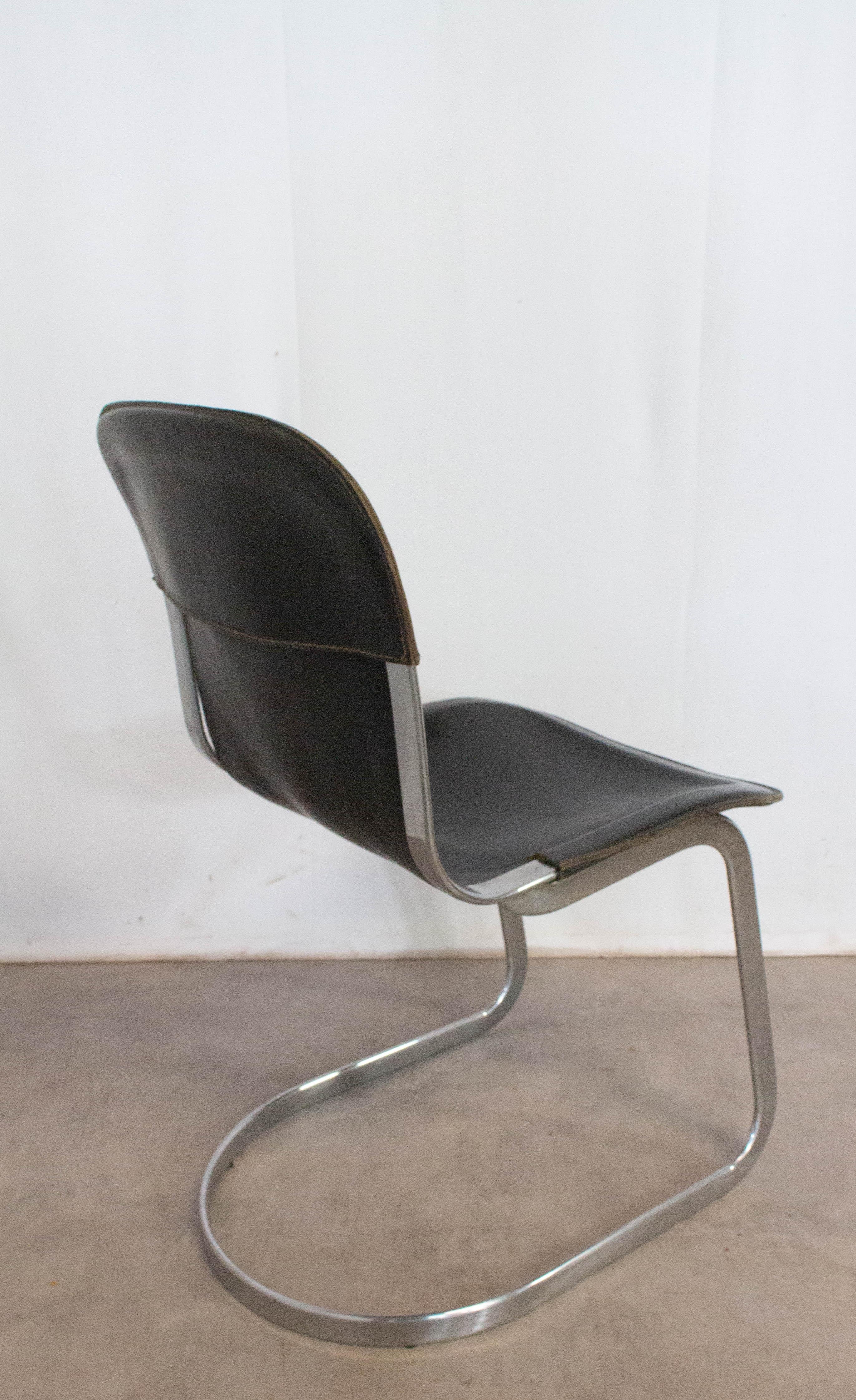 Chair Willy Rizzo Black Leather Chrome N1, circa 1970 In Good Condition In Labrit, Landes