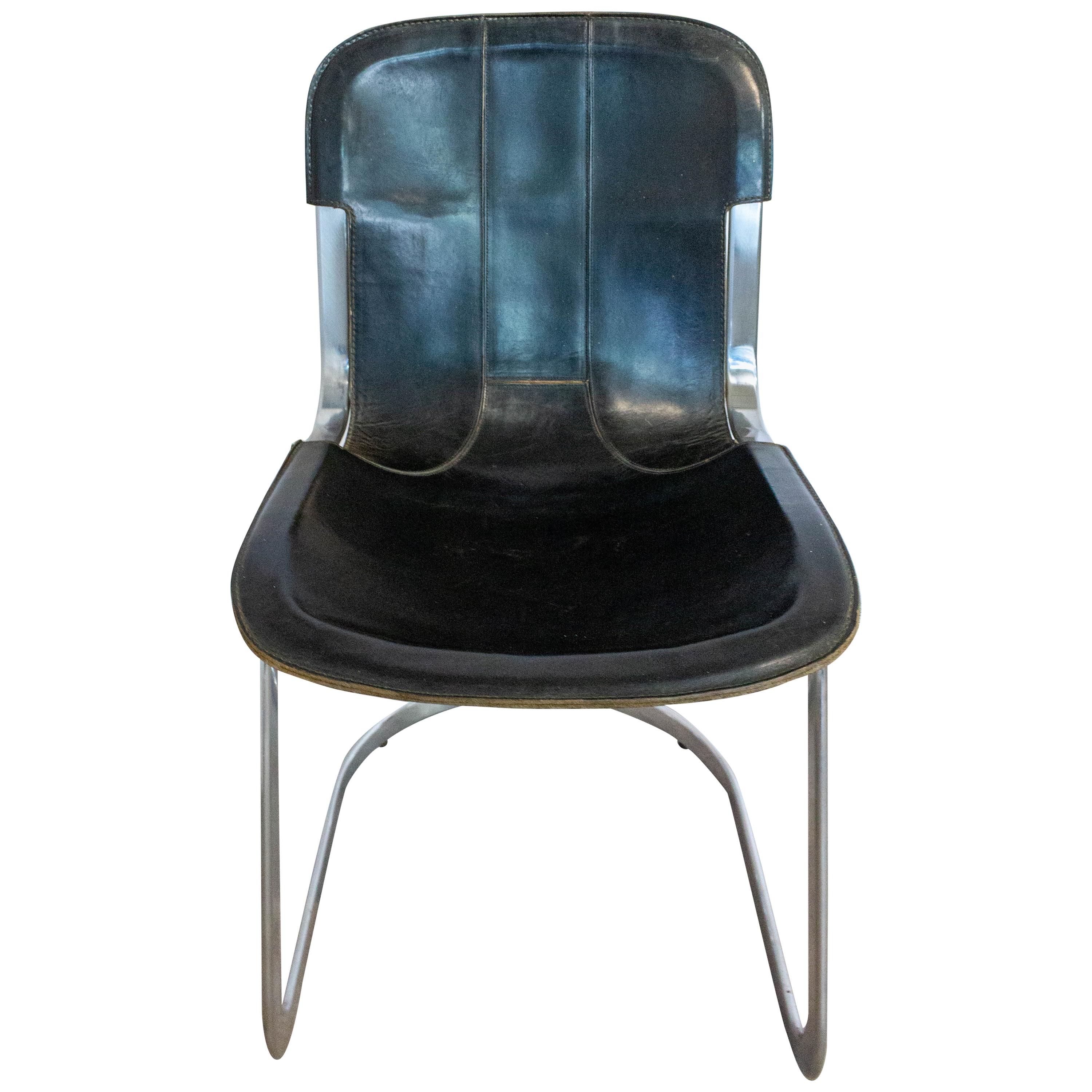 Chair Willy Rizzo Black Leather Chrome N1, circa 1970