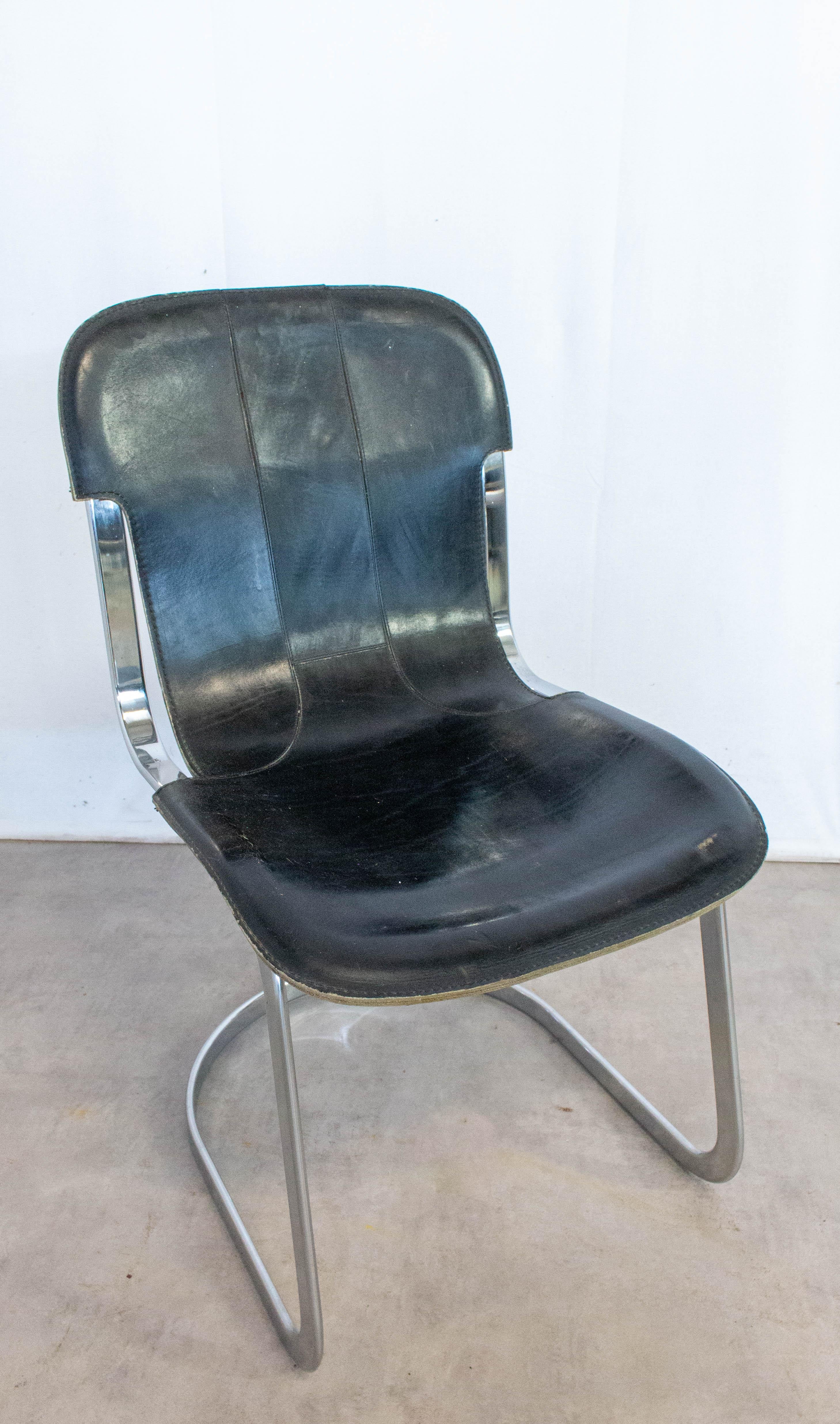 Black leather and chrome Willy Rizzo chair, circa 1970s
Also available in our store and on 1st Dibs: Chair Willy Rizzo Black Leather Chrome N1 circa 1970 and Chair Willy Rizzo Black Leather Chrome N3 circa 1970
Good vintage condition, very