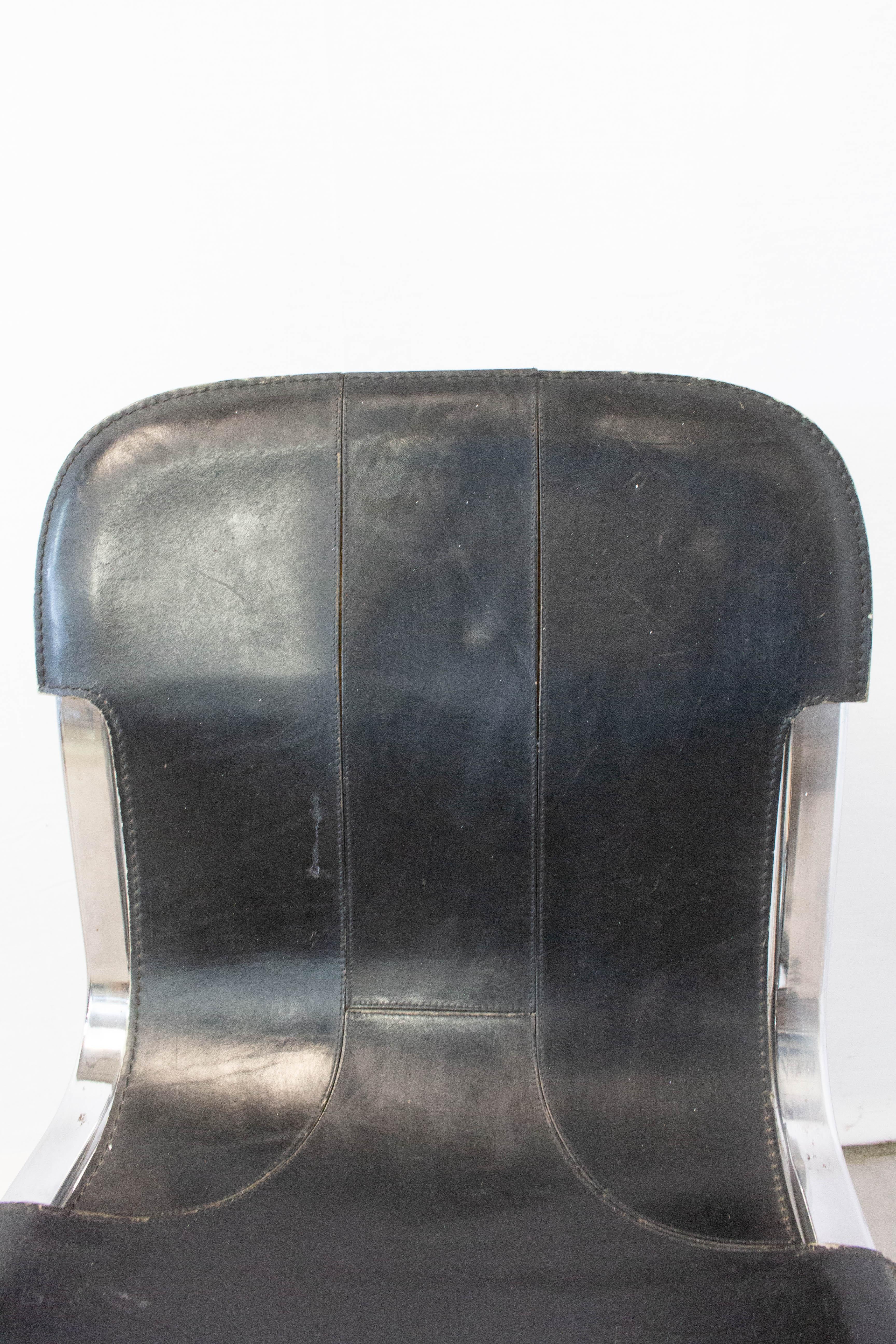 20th Century Chair Willy Rizzo Black Leather Chrome N2, circa 1970