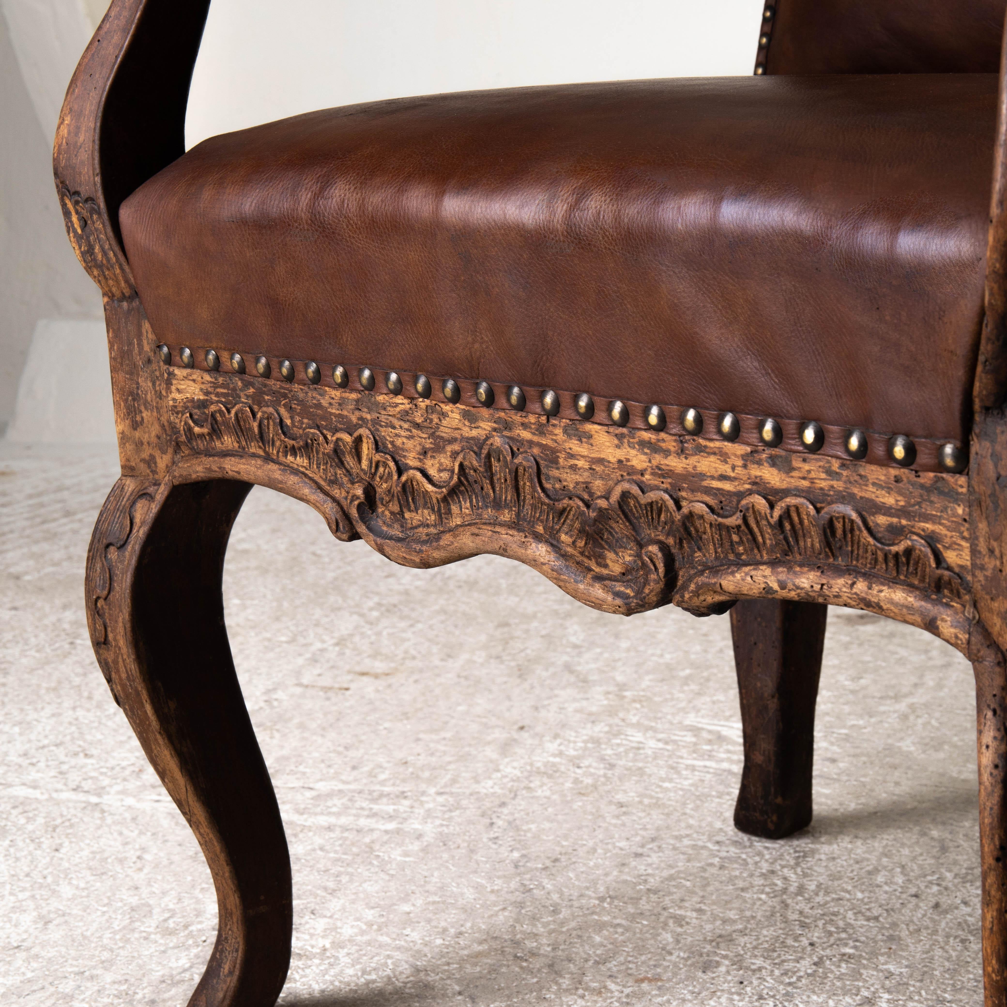 Chair Wingback Swedish Rococo Period 1750-1775 Brown Leather Sweden For Sale 7