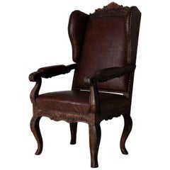 Chair Wingback Swedish Rococo Period 1750-1775 Brown Leather Sweden