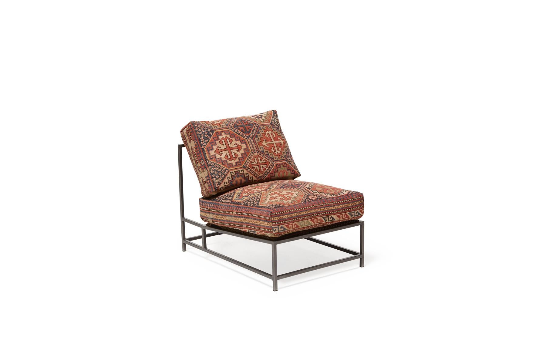 Modern Chair with Antique Rug Upholstery For Sale