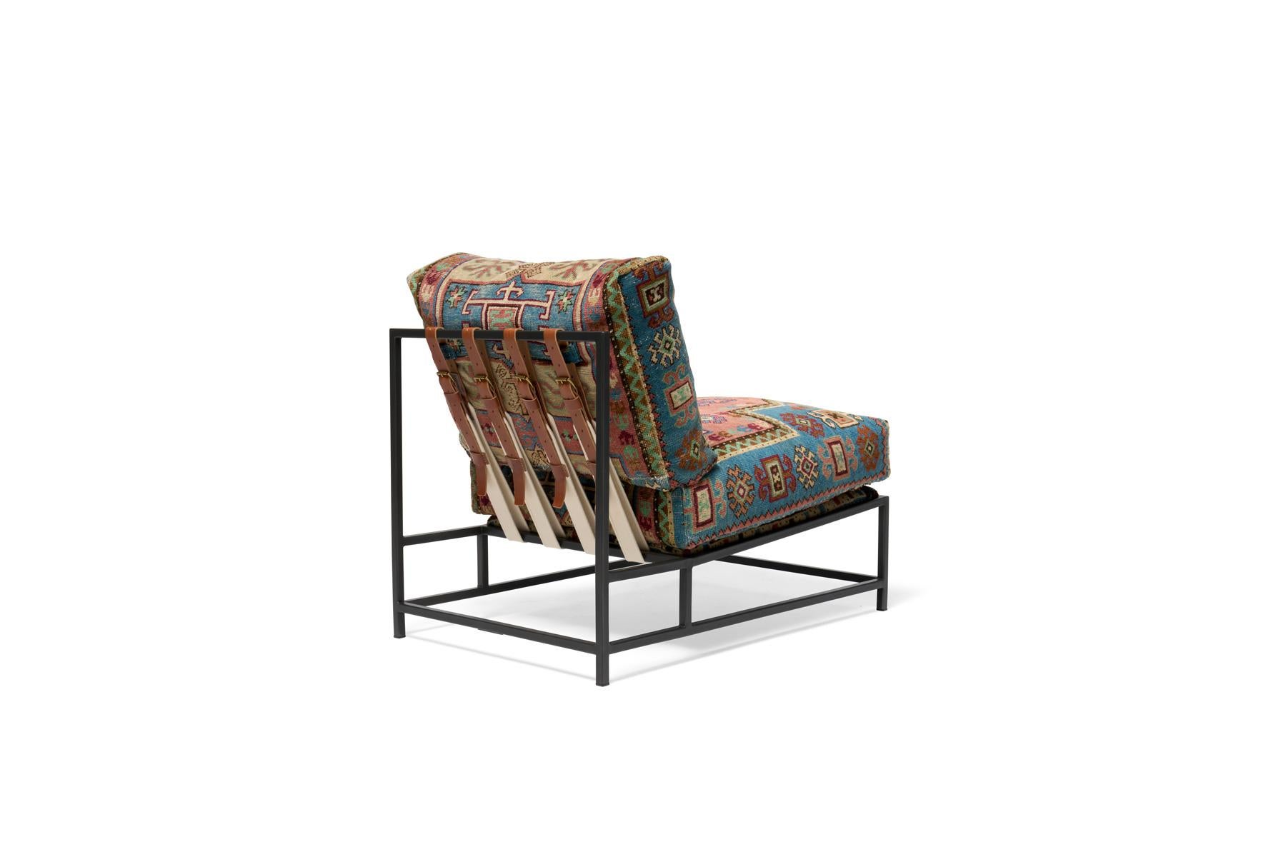 Modern Chair with Antique Rug Upholstery For Sale