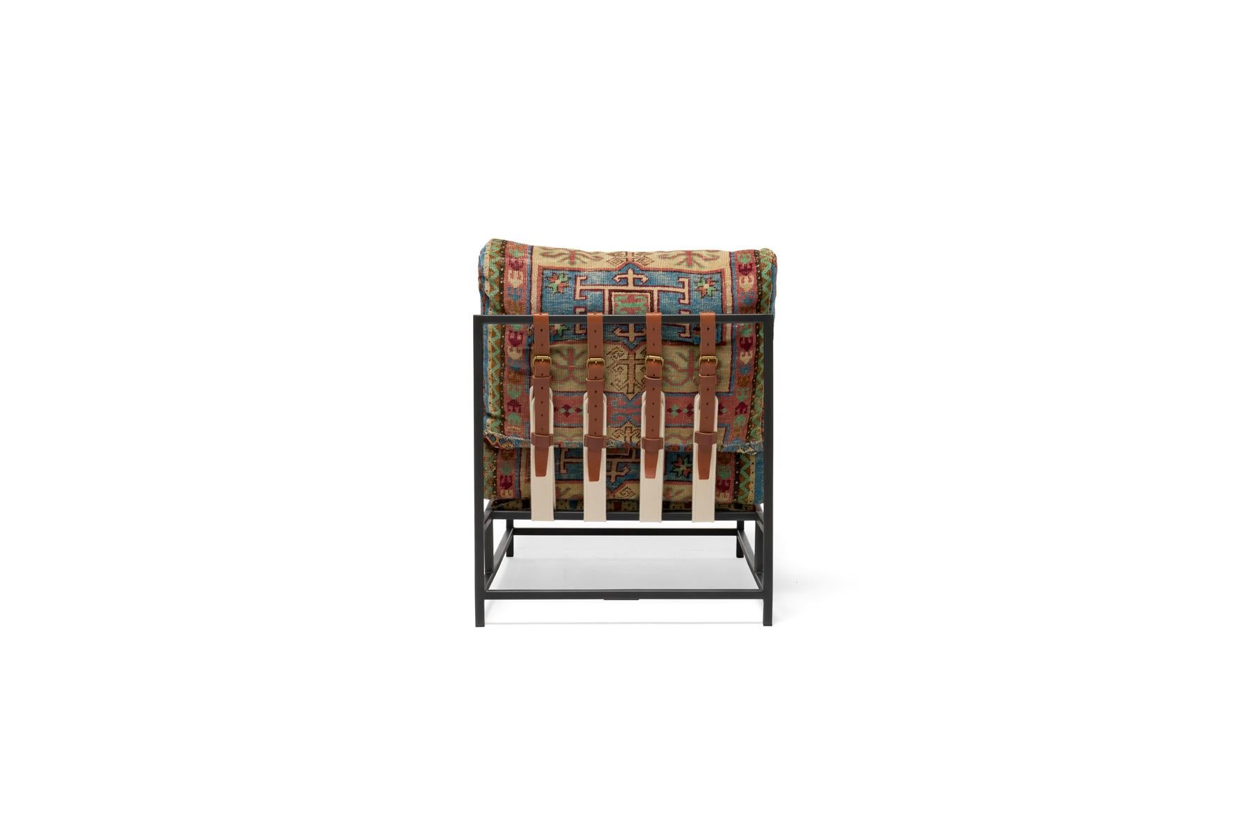 American Chair with Antique Rug Upholstery For Sale