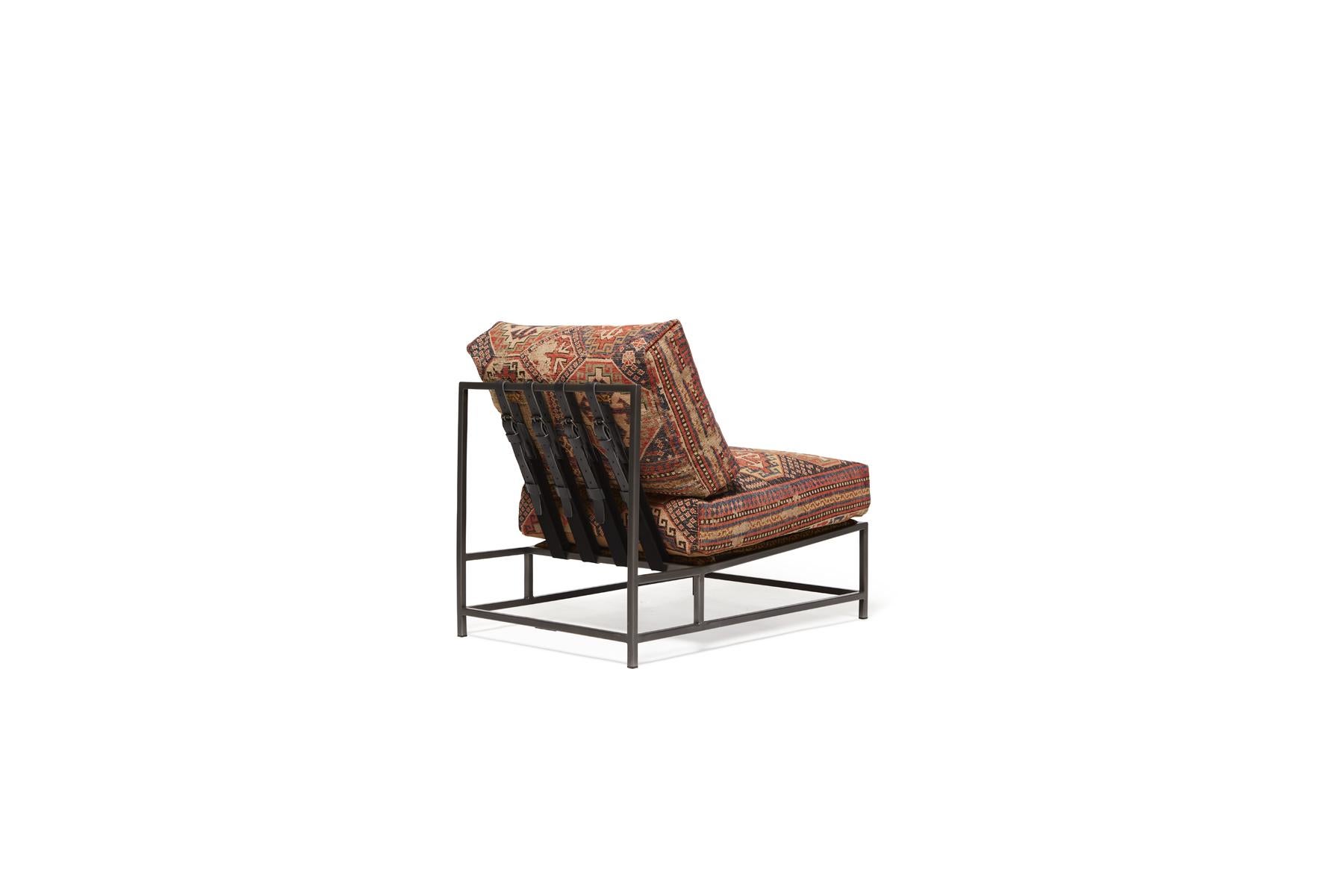 Plated Chair with Antique Rug Upholstery For Sale
