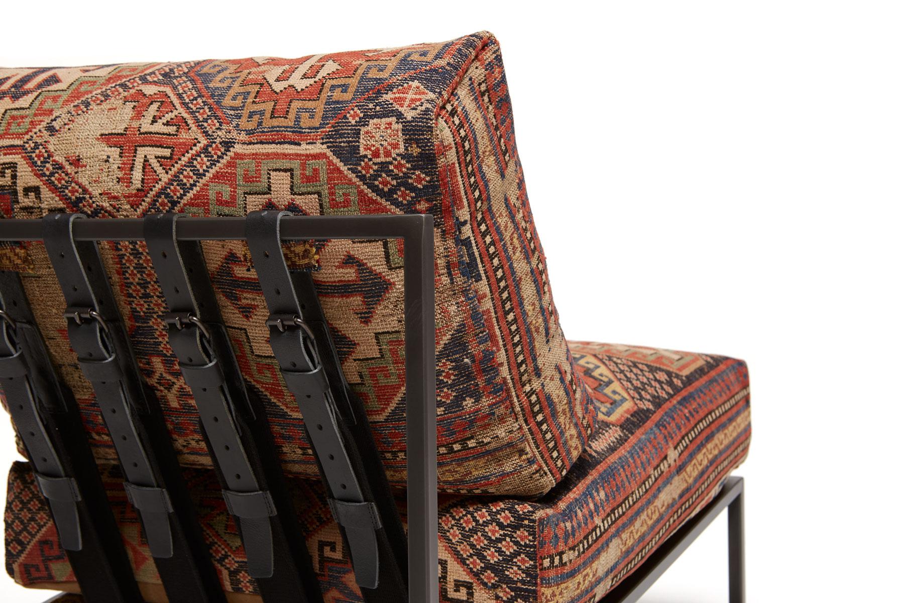 Contemporary Chair with Antique Rug Upholstery For Sale