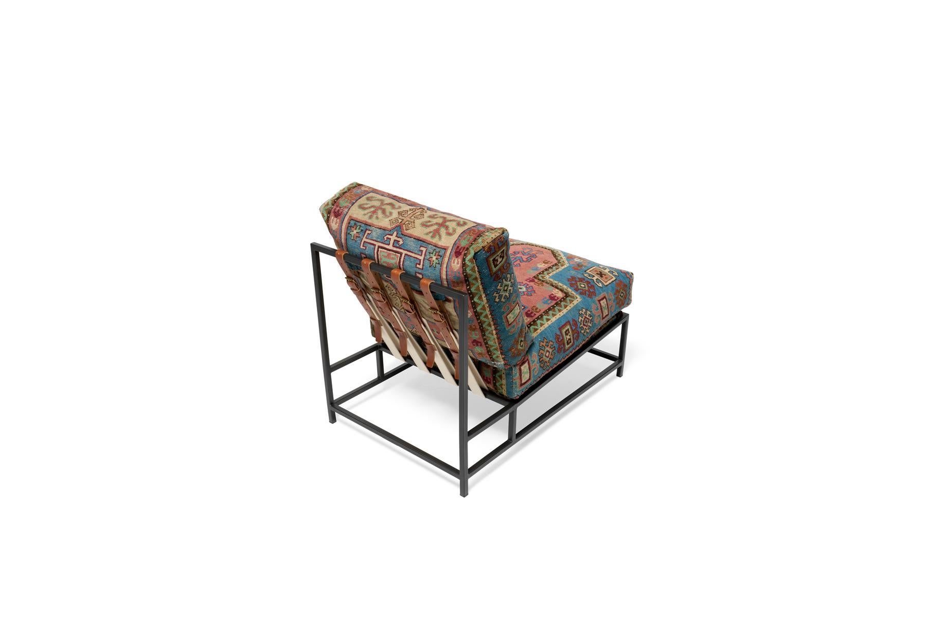 Contemporary Chair with Antique Rug Upholstery For Sale