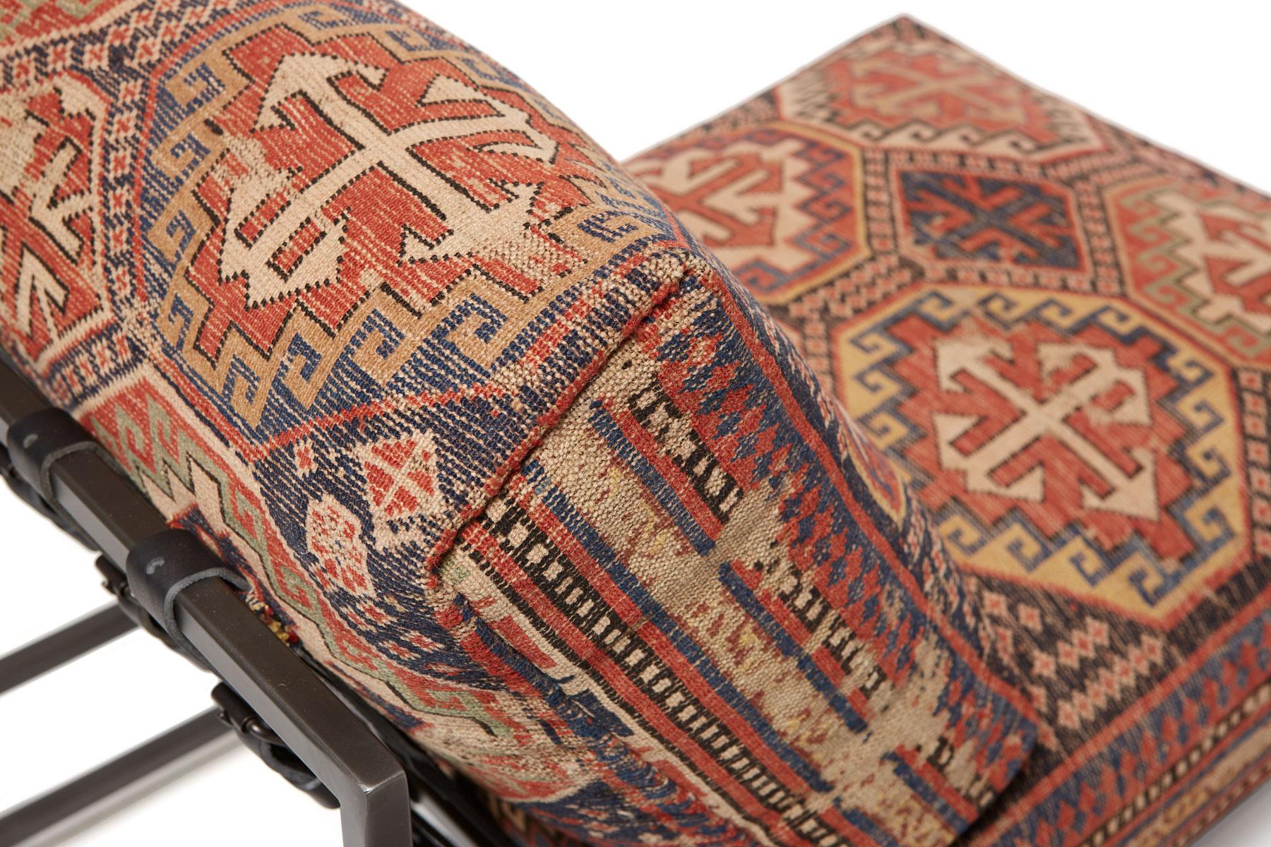 Steel Chair with Antique Rug Upholstery For Sale