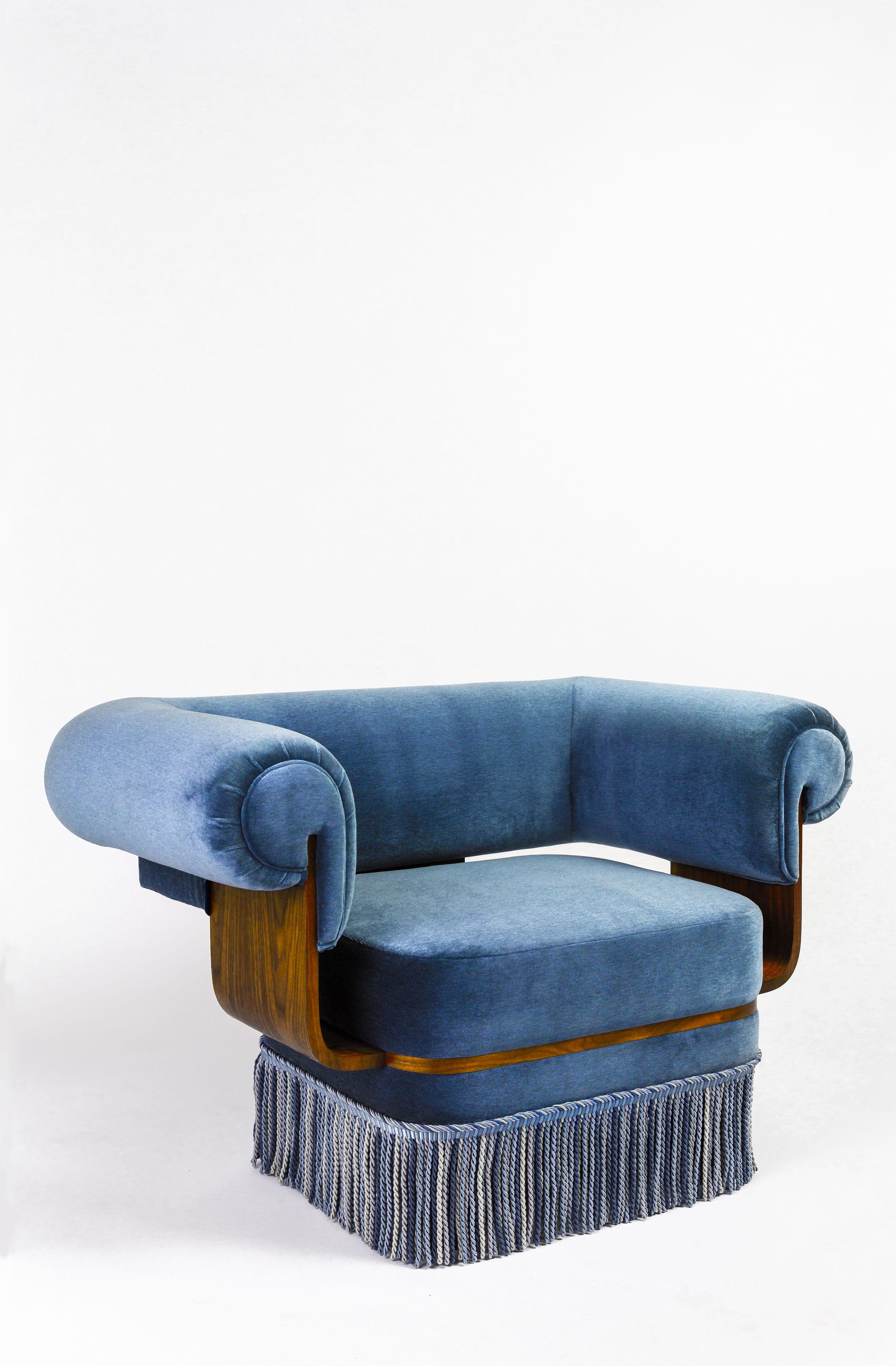 Hand-Crafted Chair with Mohair and Fringe For Sale