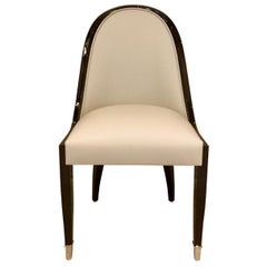 Silla con Respaldo Curvo Estrecho en Estilo Art Decó con Cuero y Madera