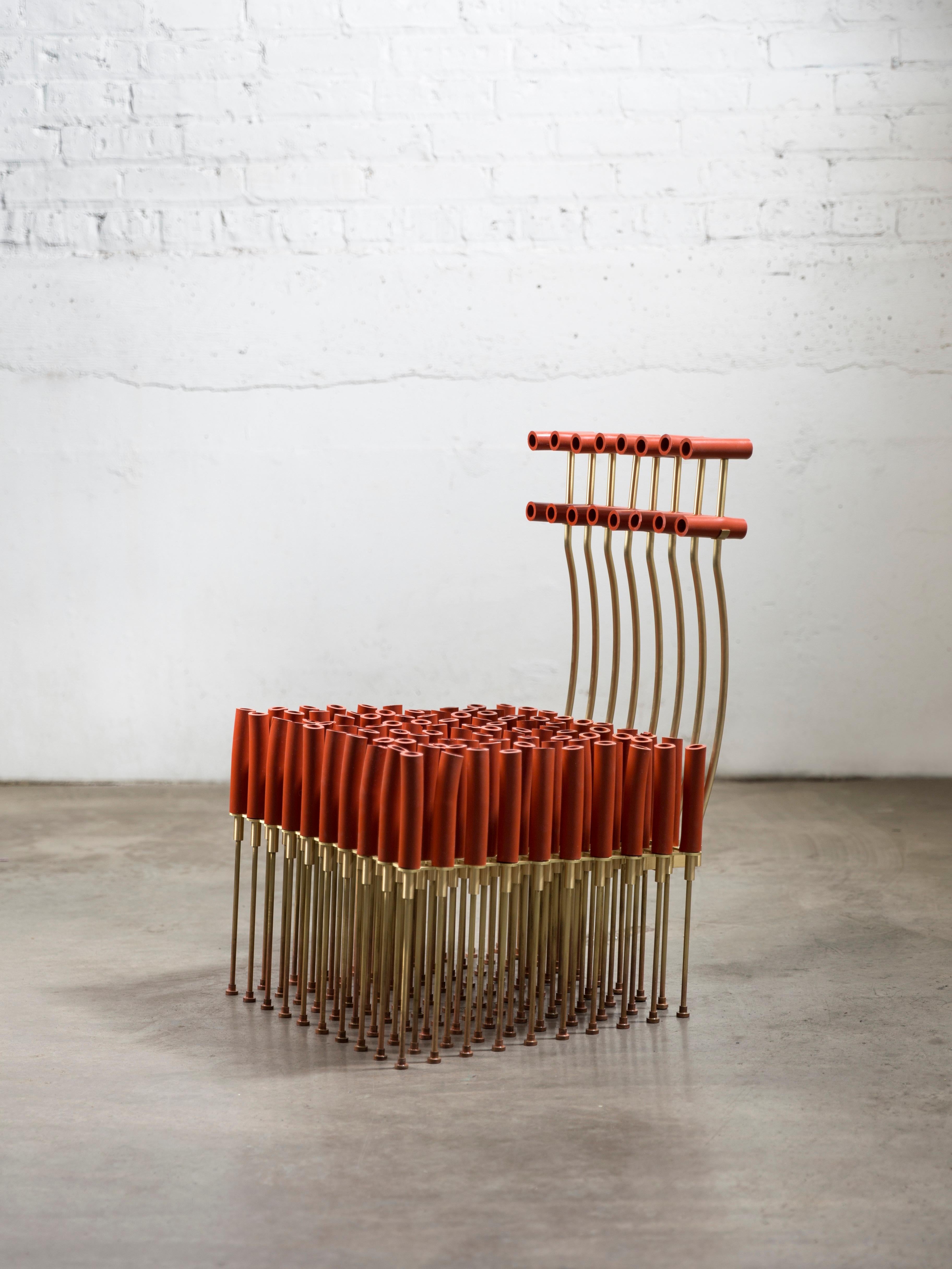 Stuhl mit Röhren und Messing von Gentner Design (Sonstiges) im Angebot