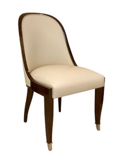 Chair with Wide Curved Backrest in Art Deco Style with Leather and Wood