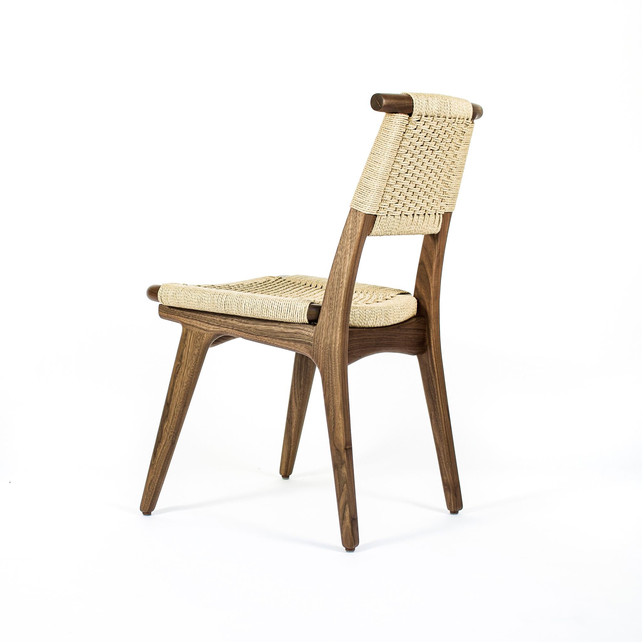 Mid-Century Modern Chair, Woven Danish Cord, Hardwood, Walnut, Midcentury, Dining, Office, Custom For Sale