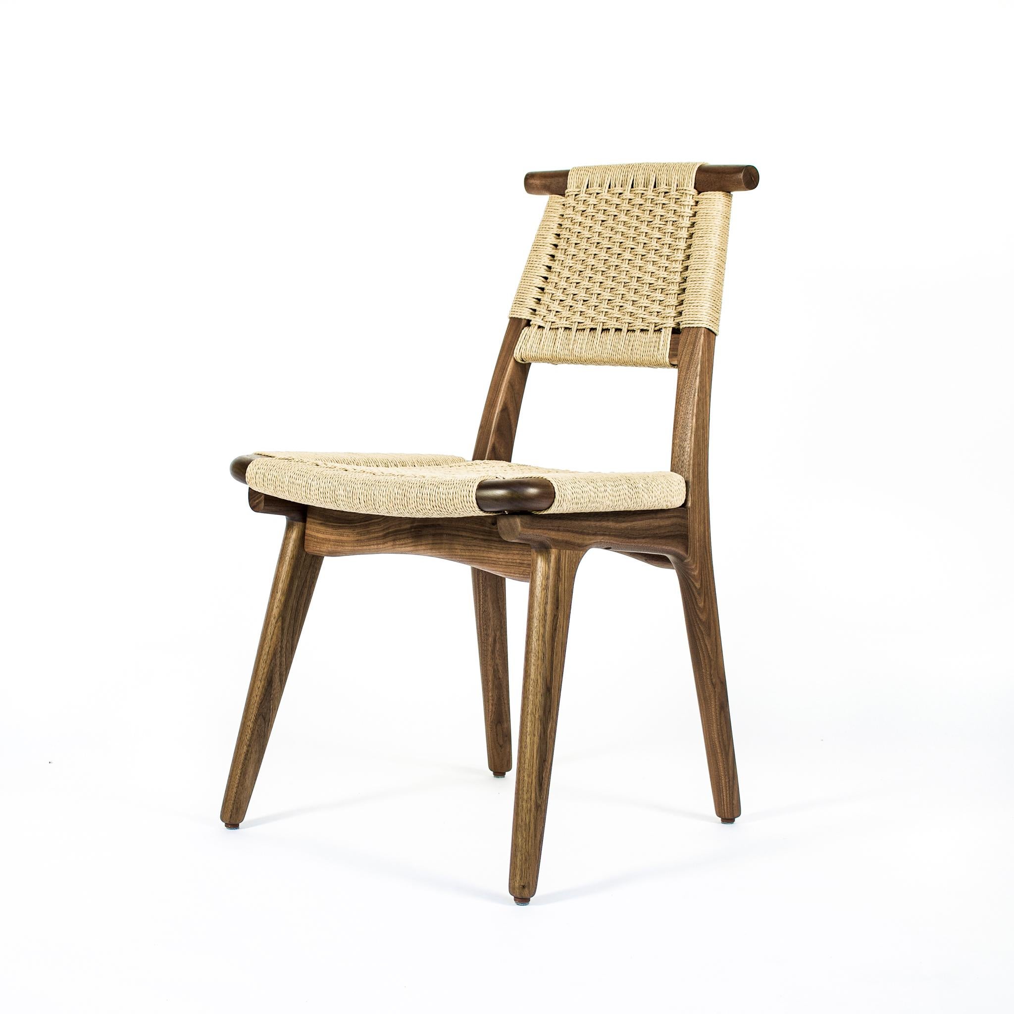 Chair, Woven Danish Cord, Hardwood, Walnut, Midcentury, Dining, Office, Custom In New Condition For Sale In Issaquah, WA