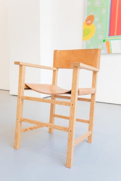 Oregon Pine chair no. 4 with  leather seating and back by Frank Buschmann