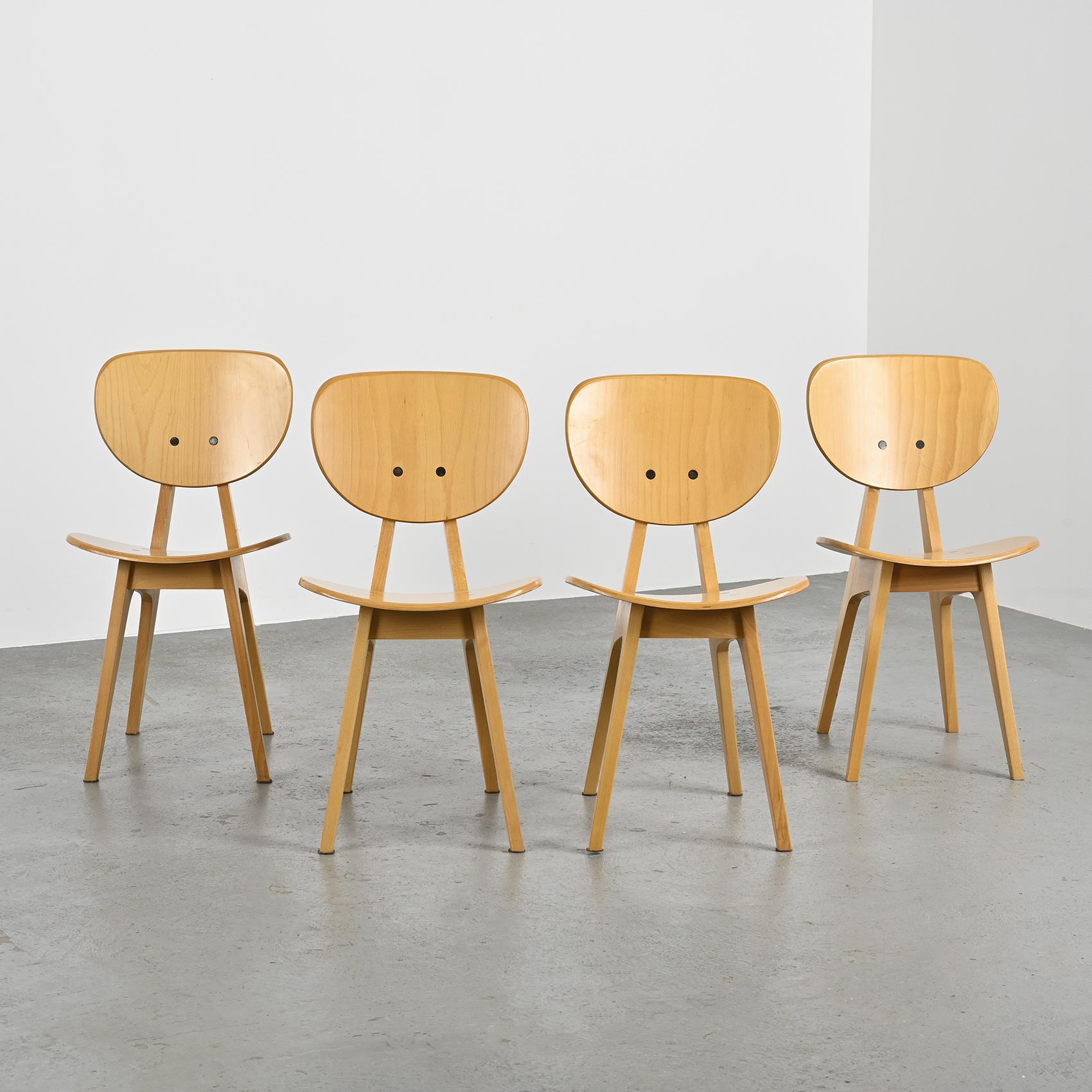 Mid-Century Modern Chaises 3221 par Jenzo Sakakura pour Tendo Mokko, années 1950, ensemble de 4 en vente