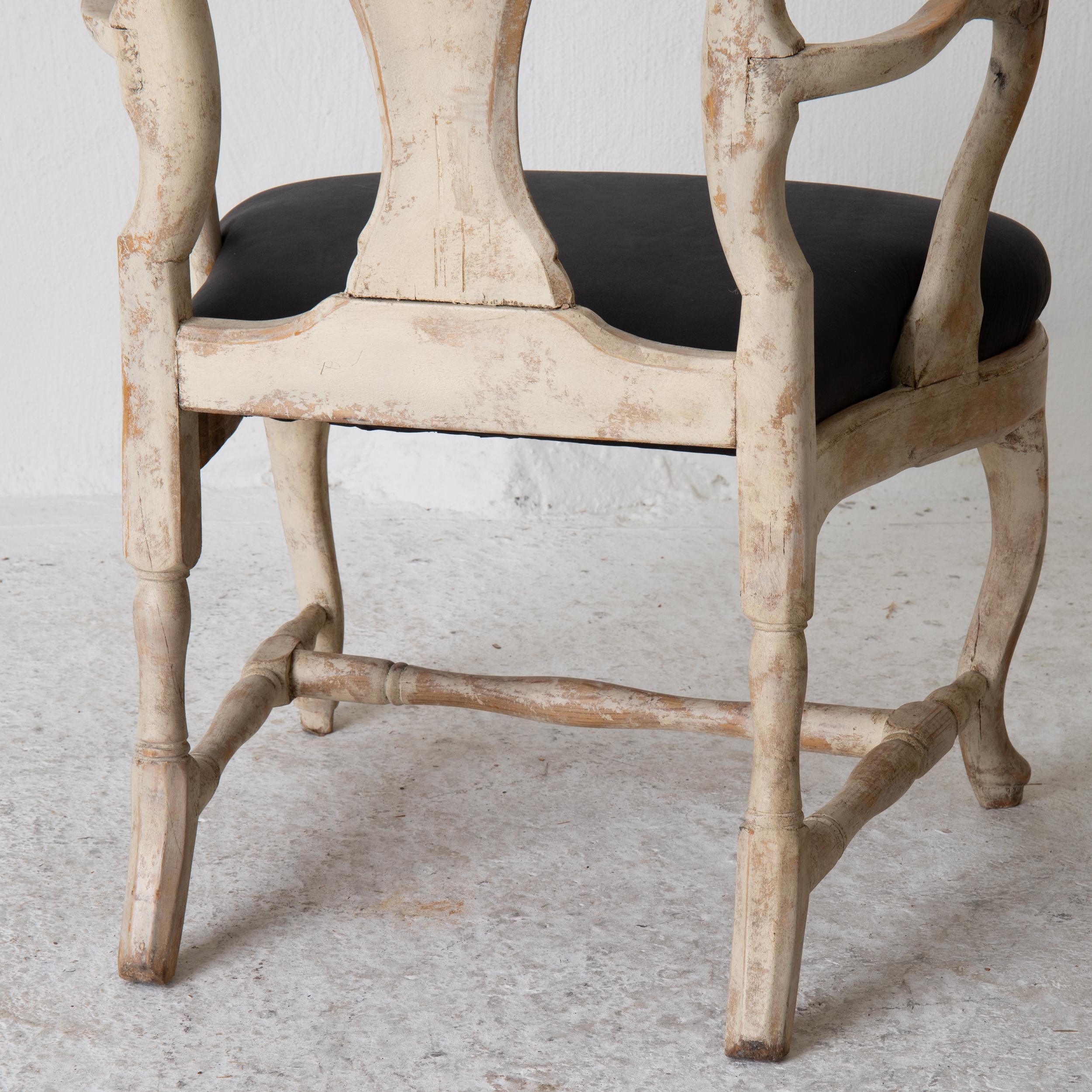 Hand-Painted Chairs Armchairs Pair of Swedish Rococo 1750-1775 Cream White, Sweden