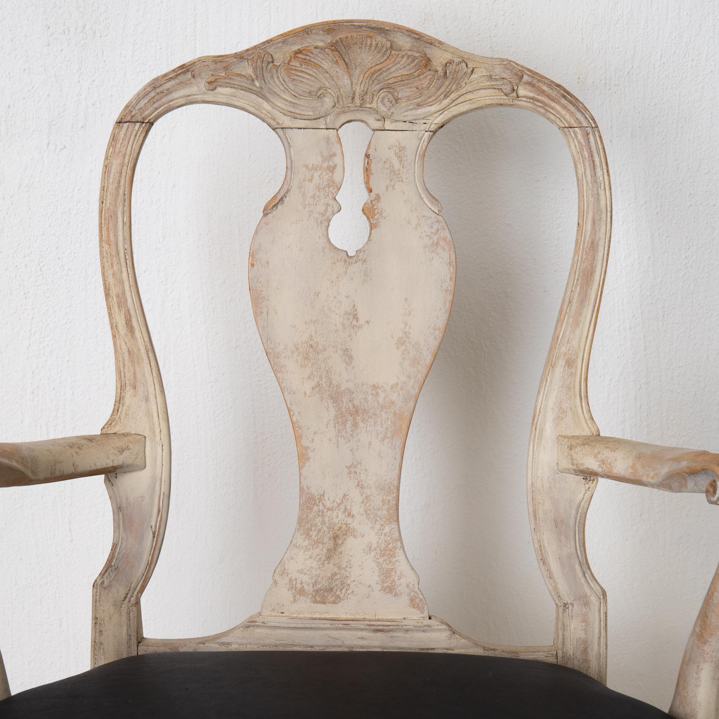 18th Century Chairs Armchairs Pair of Swedish Rococo 1750-1775 Cream White, Sweden