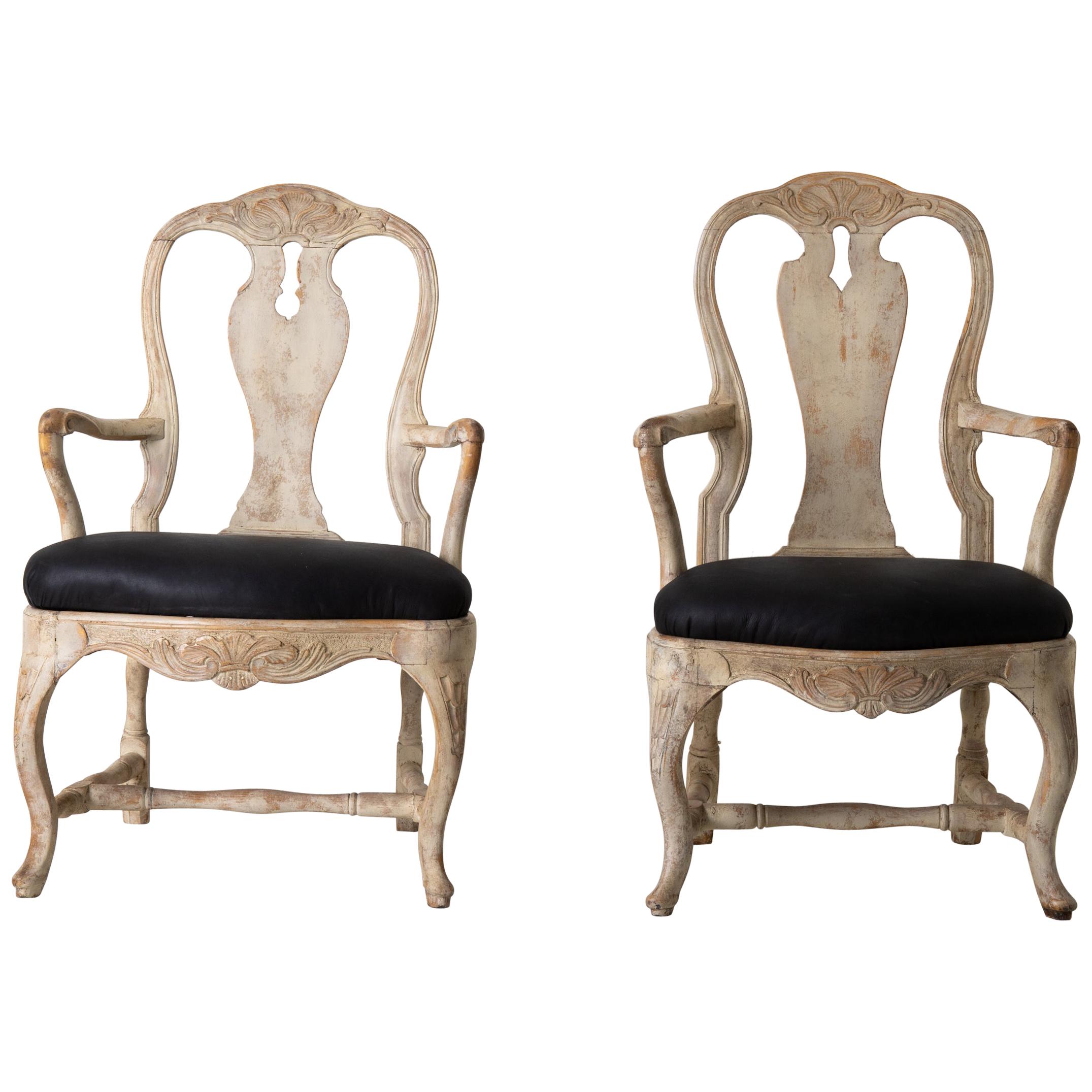 Chairs Armchairs Pair of Swedish Rococo 1750-1775 Cream White, Sweden