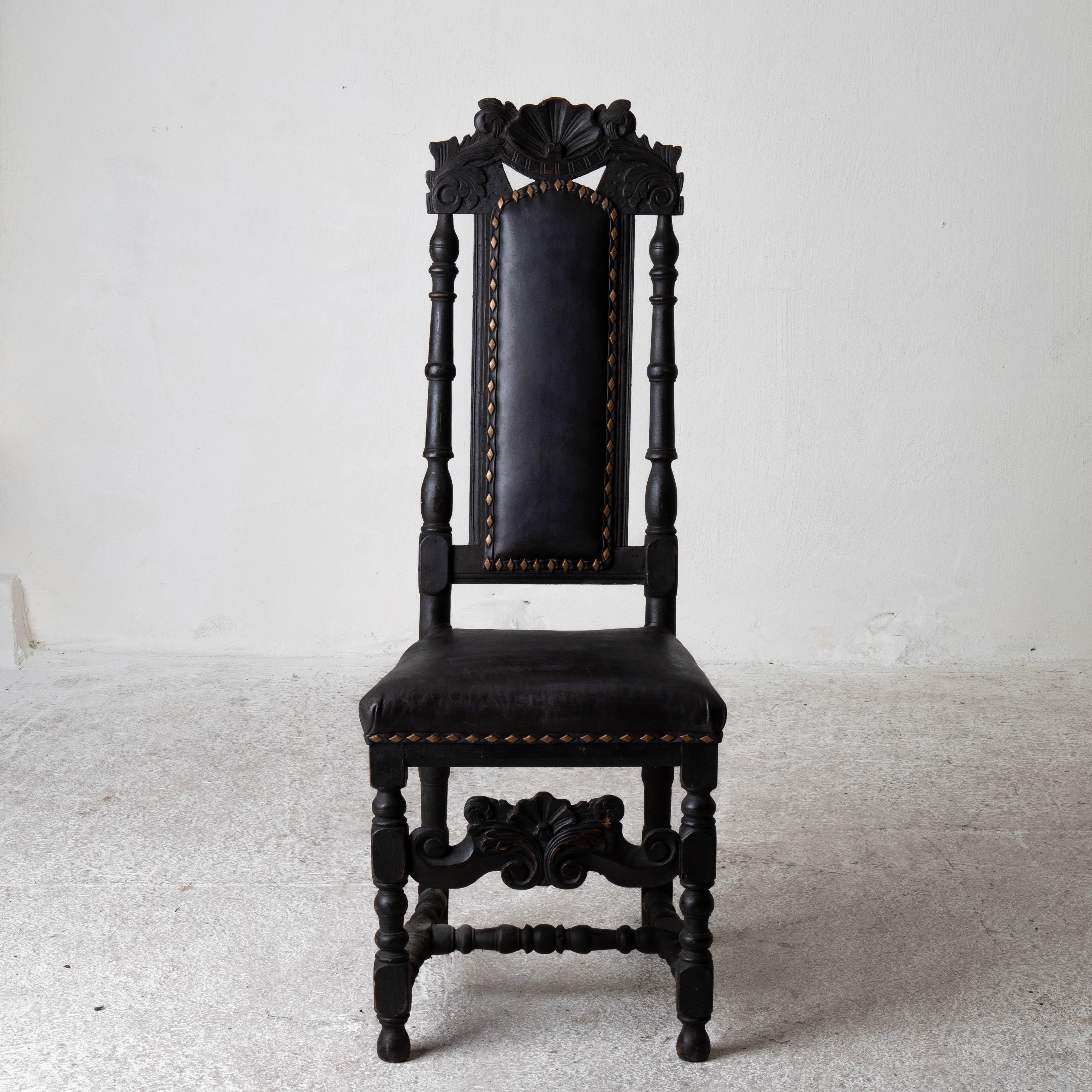 Chairs Assembled Baroque Style Set of 10 Dining Chairs Black Sweden For Sale 5