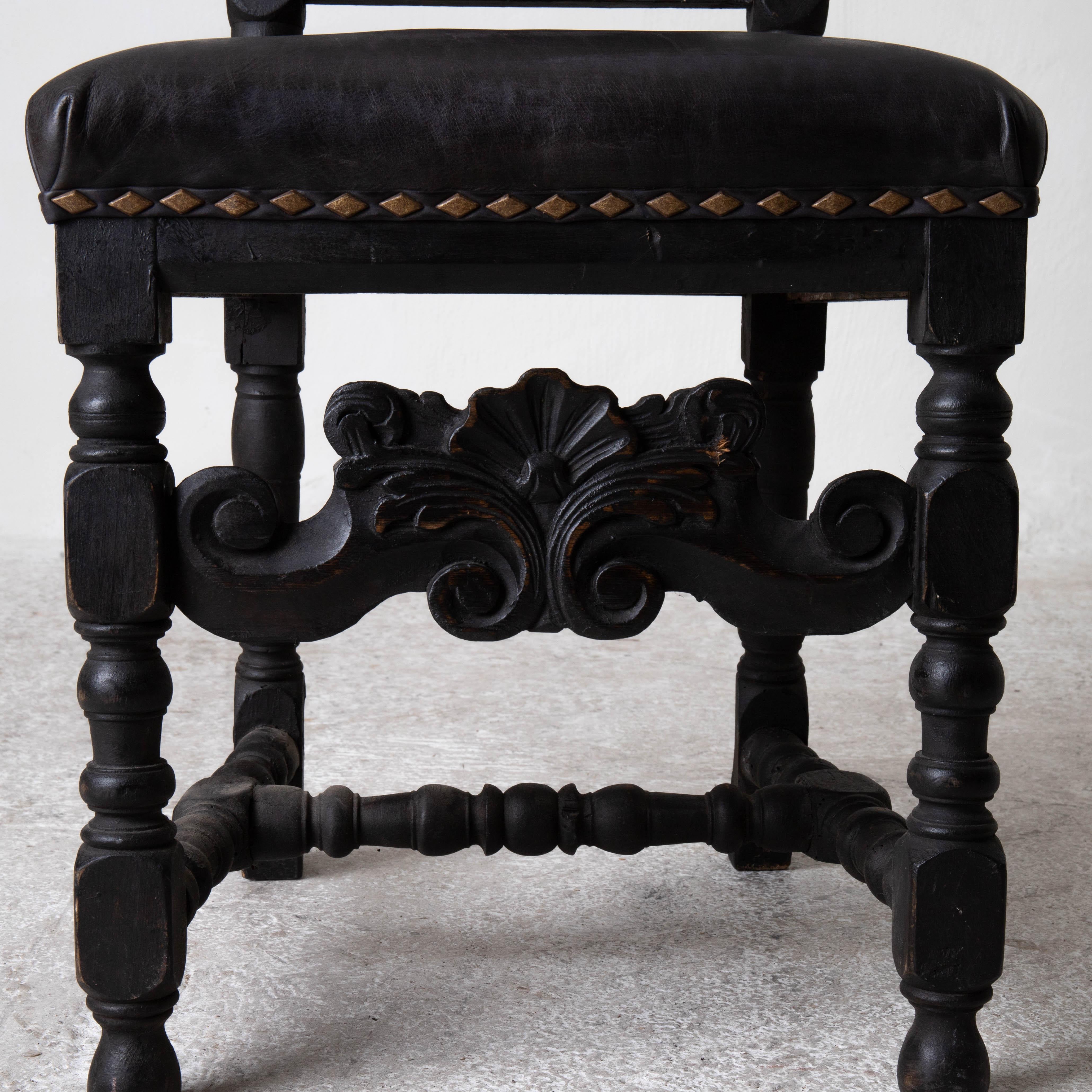 Chairs Assembled Baroque Style Set of 10 Dining Chairs Black Sweden For Sale 9